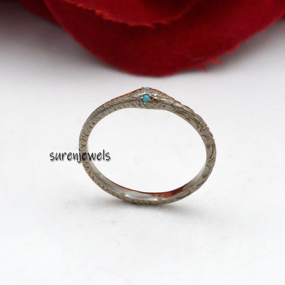 14k Solid Gold Ouroboros Snake Ring: Gemstone Serpent Jewelry - View 2 - Suren Jewels | SKU: SJR912-SLYGTQ-US-5