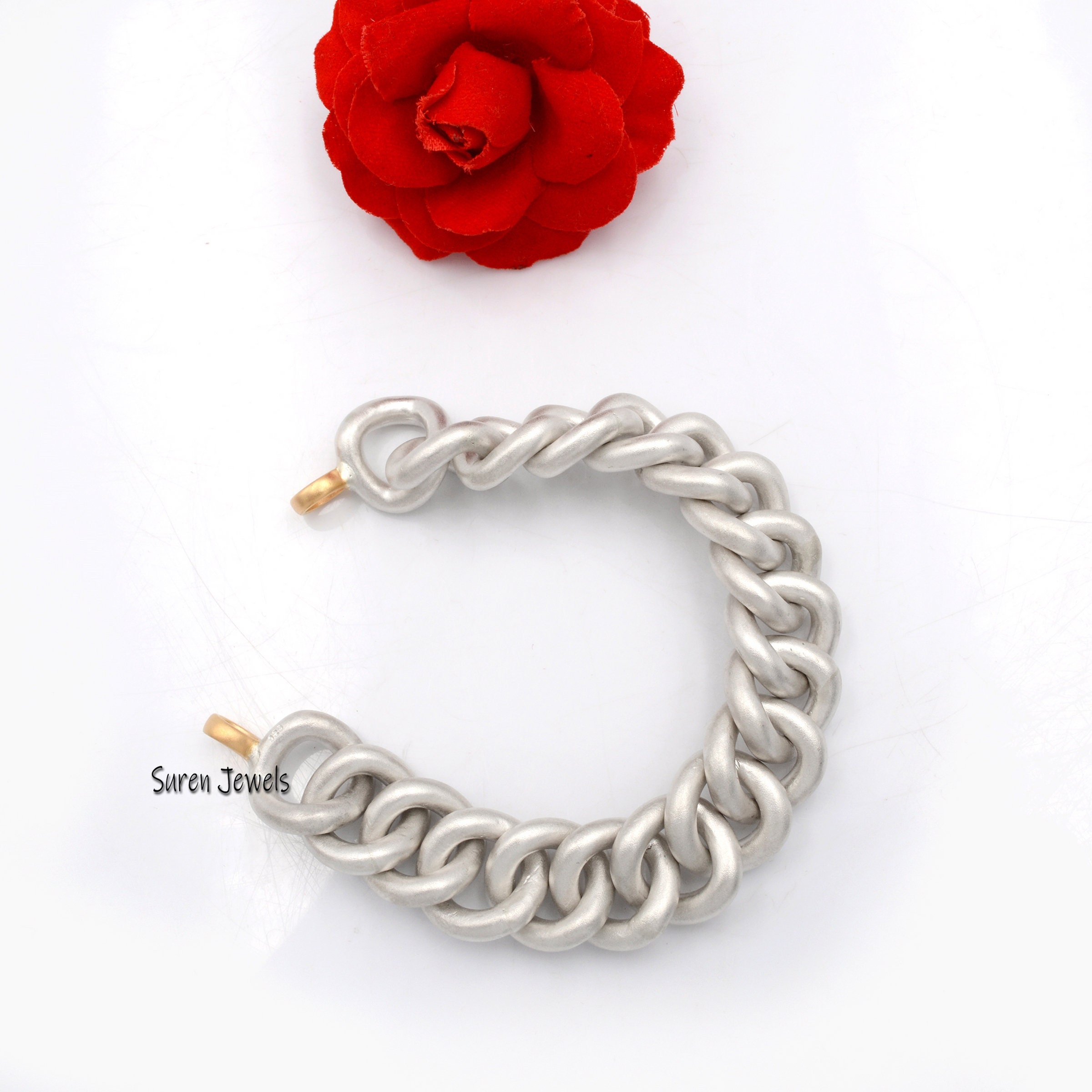 14k Solid Gold Carabiner Lock Bracelet: Chunky Curb Chain, White Topaz - View 6 - Suren Jewels | SKU: MJA554-SLWGYGBTTWT-C136
