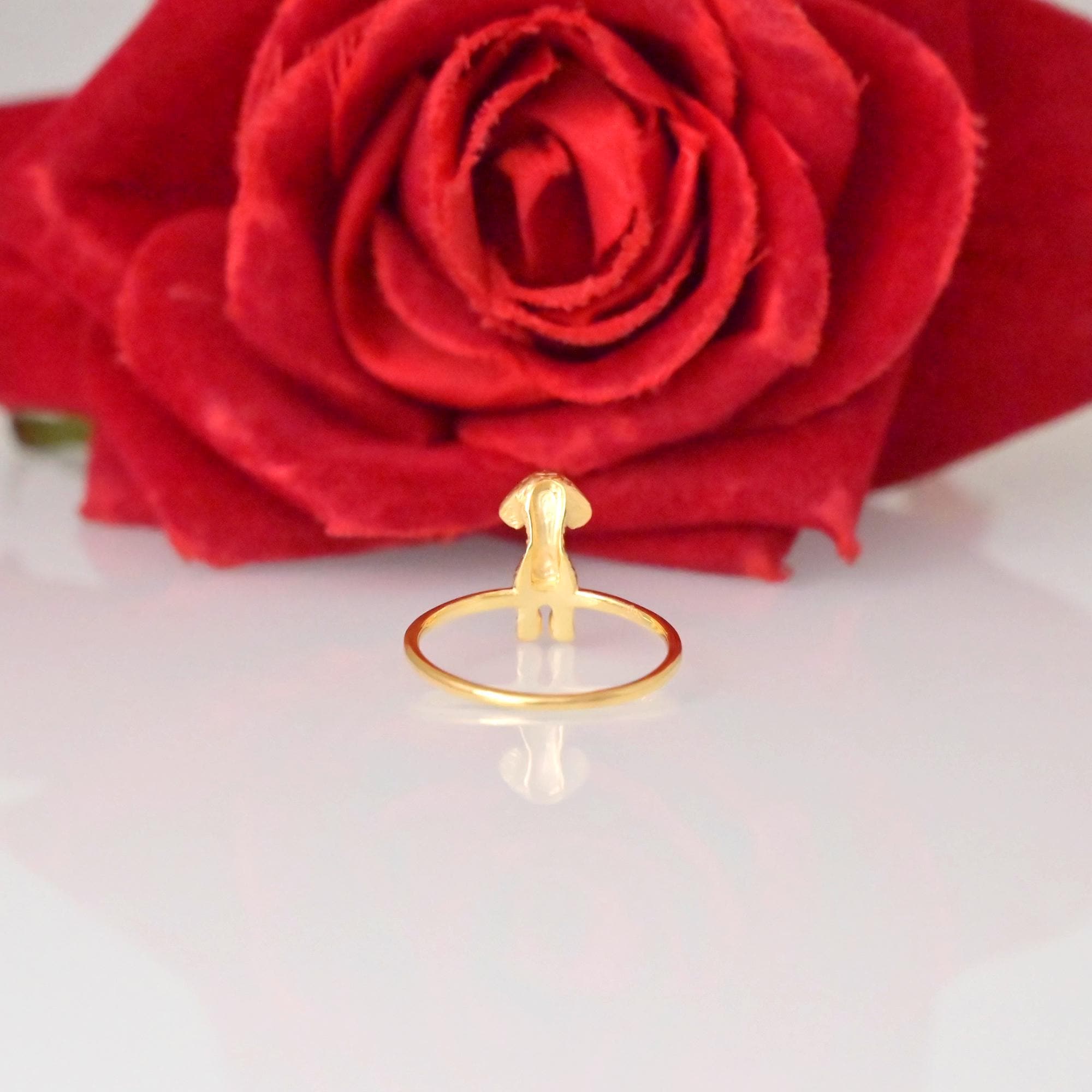 14k Gold Poodle Ring: Dainty Animal Jewelry - View 2 - Suren Jewels | SKU: SJR2961-SLNSBKCZ-US-10