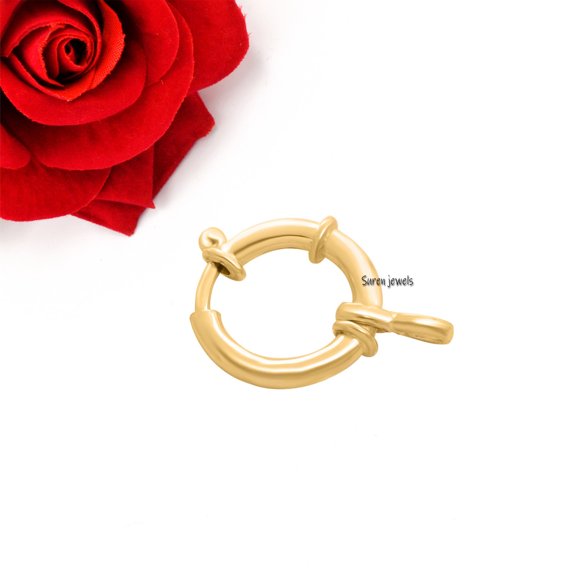 14k Solid Gold Spring Ring Clasp - Italian Designer Sailor's Bolt (18MM) - View 6 - Suren Jewels | SKU: SJF137-SLNS-12M