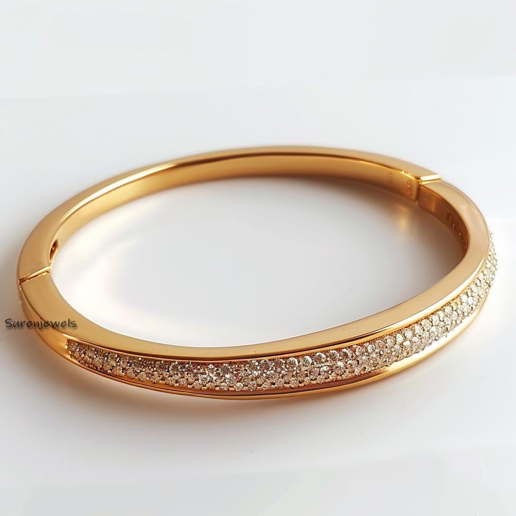 Handmade 14k Gold Pave Moissanite Diamond Bangle (7 inch) - View 6 - Suren Jewels | SKU: SJB315-SLYGMN-7I