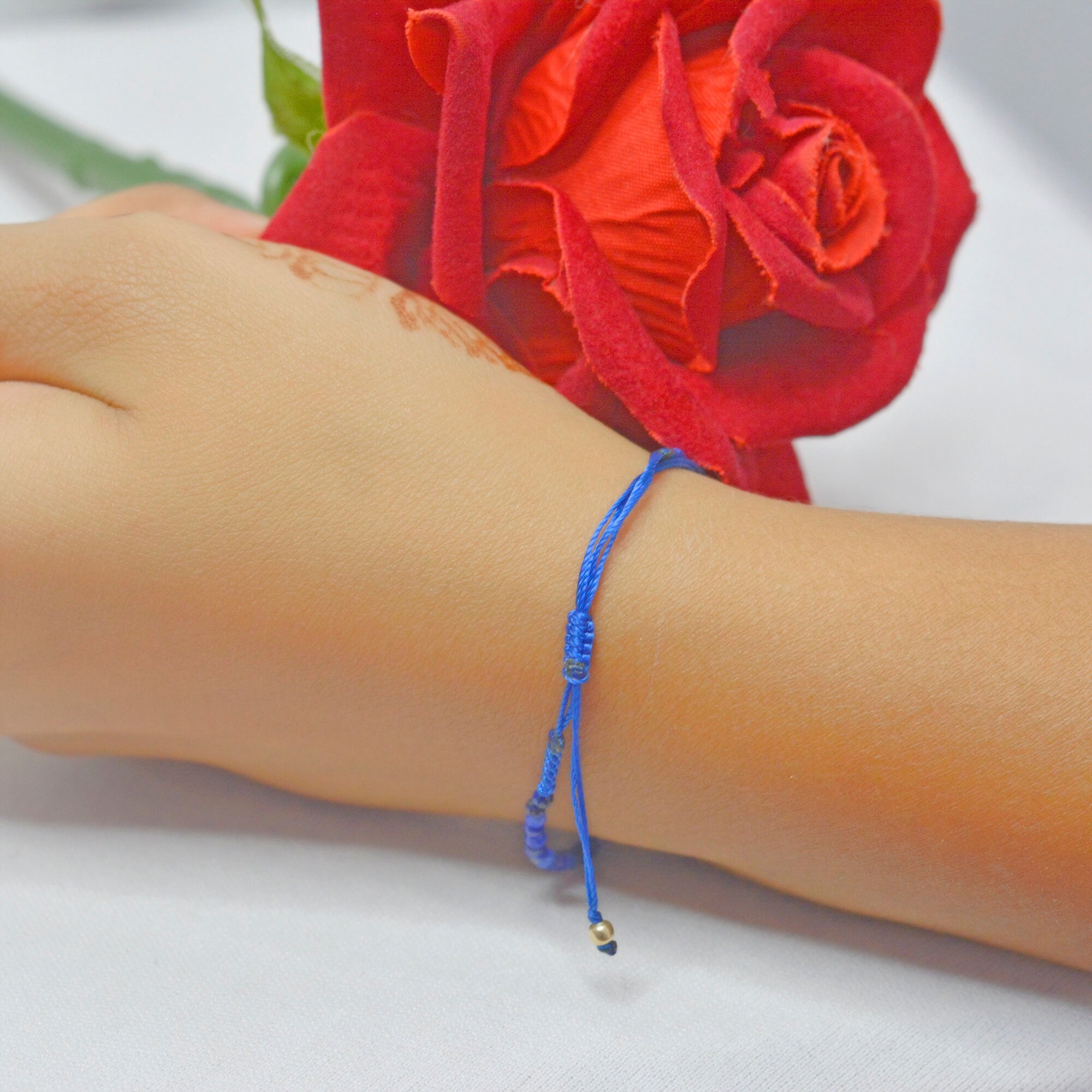 Dainty Lapis Lazuli Bracelet: 925 Silver Adjustable String - View 7 - Suren Jewels | SKU: SJA28