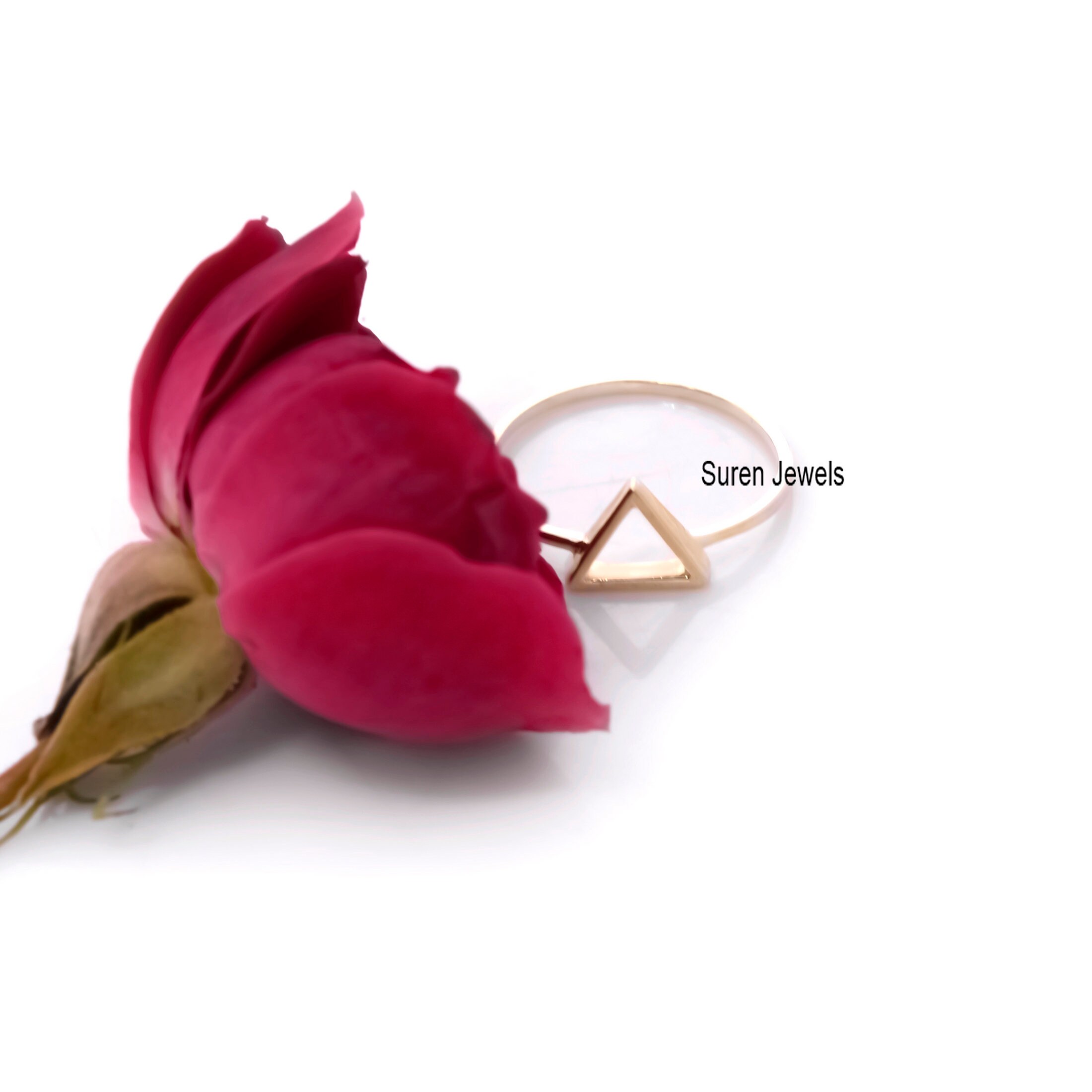 Hammered Sterling Silver Triangle Ring: Open Geometric Design - View 4 - Suren Jewels | SKU: SJR09-SLYG