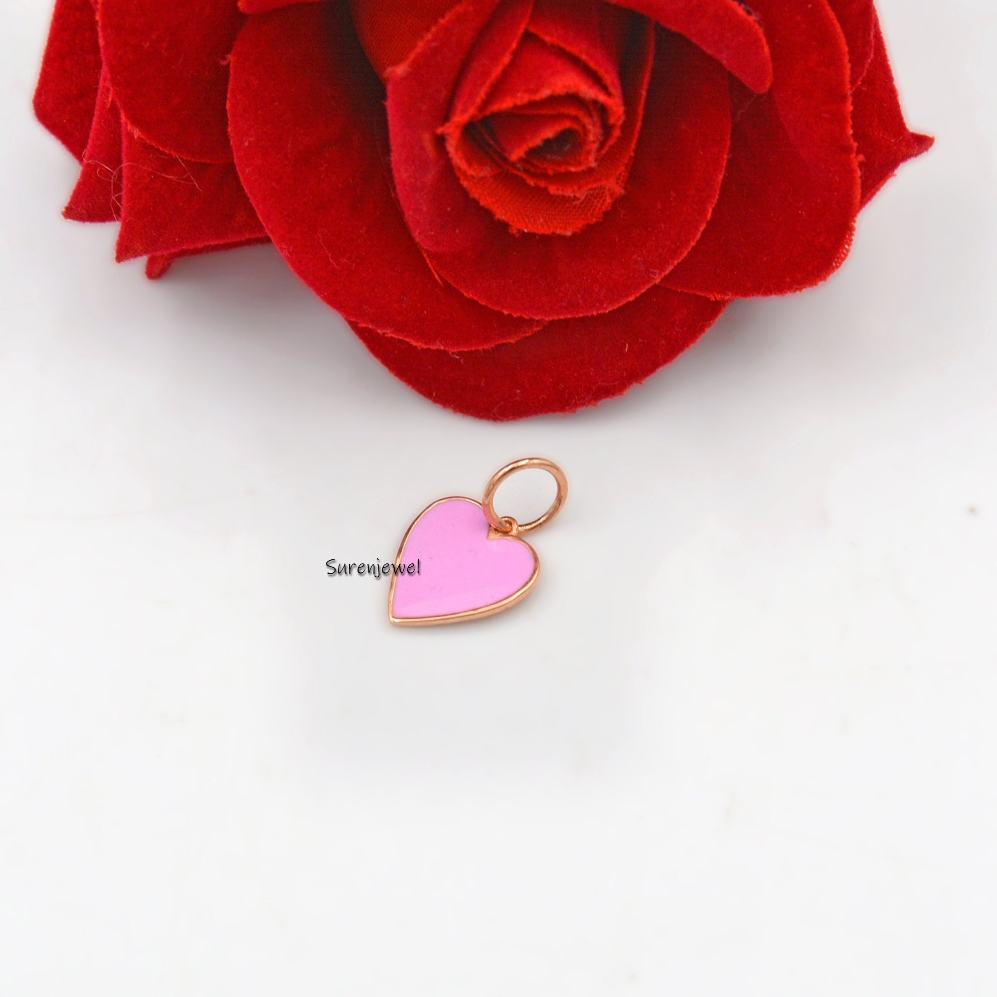 14K Gold Enamel Heart Pendant: Valentine Jewelry - View 2 - Suren Jewels | SKU: SJP507-14KYGELP-21M