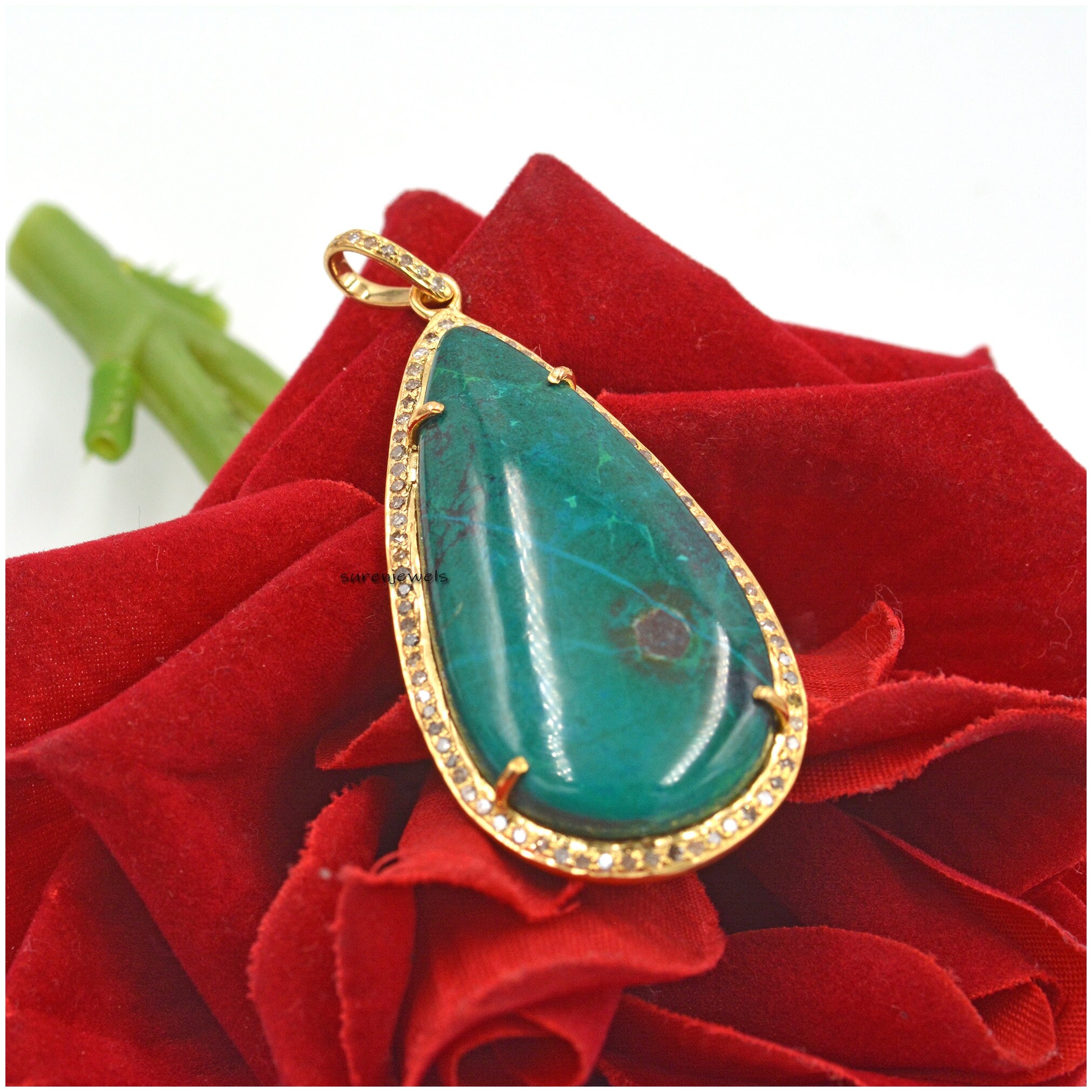 14k Gold Gemstone Teardrop Pendant: Handmade Designer Jewelry - Suren Jewels | SKU: SJP177-SLWGMTCS-N47-18I-925