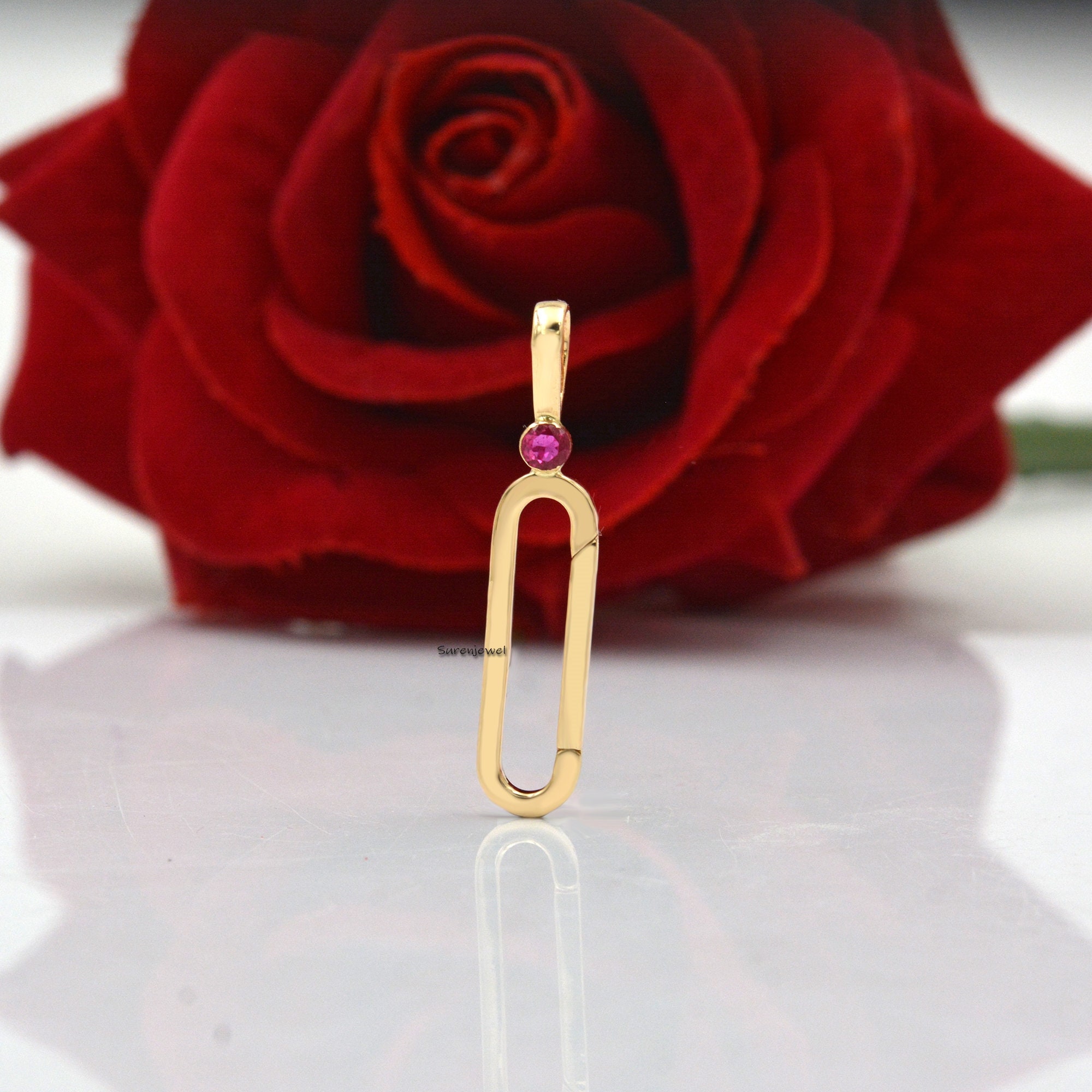14k Gold Charm Enhancer: Paperclip Necklace Lock with Moissanite - View 3 - Suren Jewels | SKU: SJP685-SLWGMN