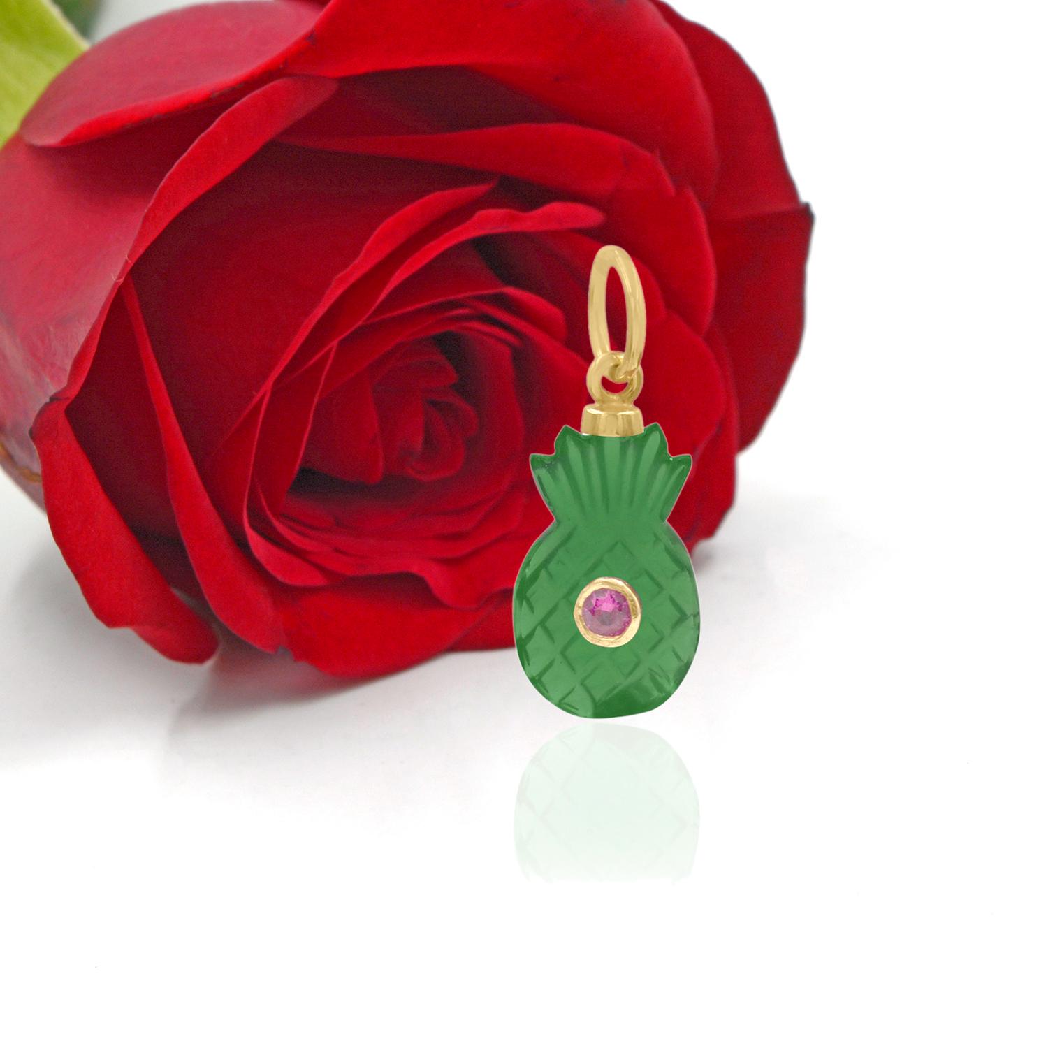 Hand Carved Gemstone Pineapple Pendant: Dainty Tropical Charm - View 3 - Suren Jewels | SKU: SJP3488-SLYGGORUCZ-25M