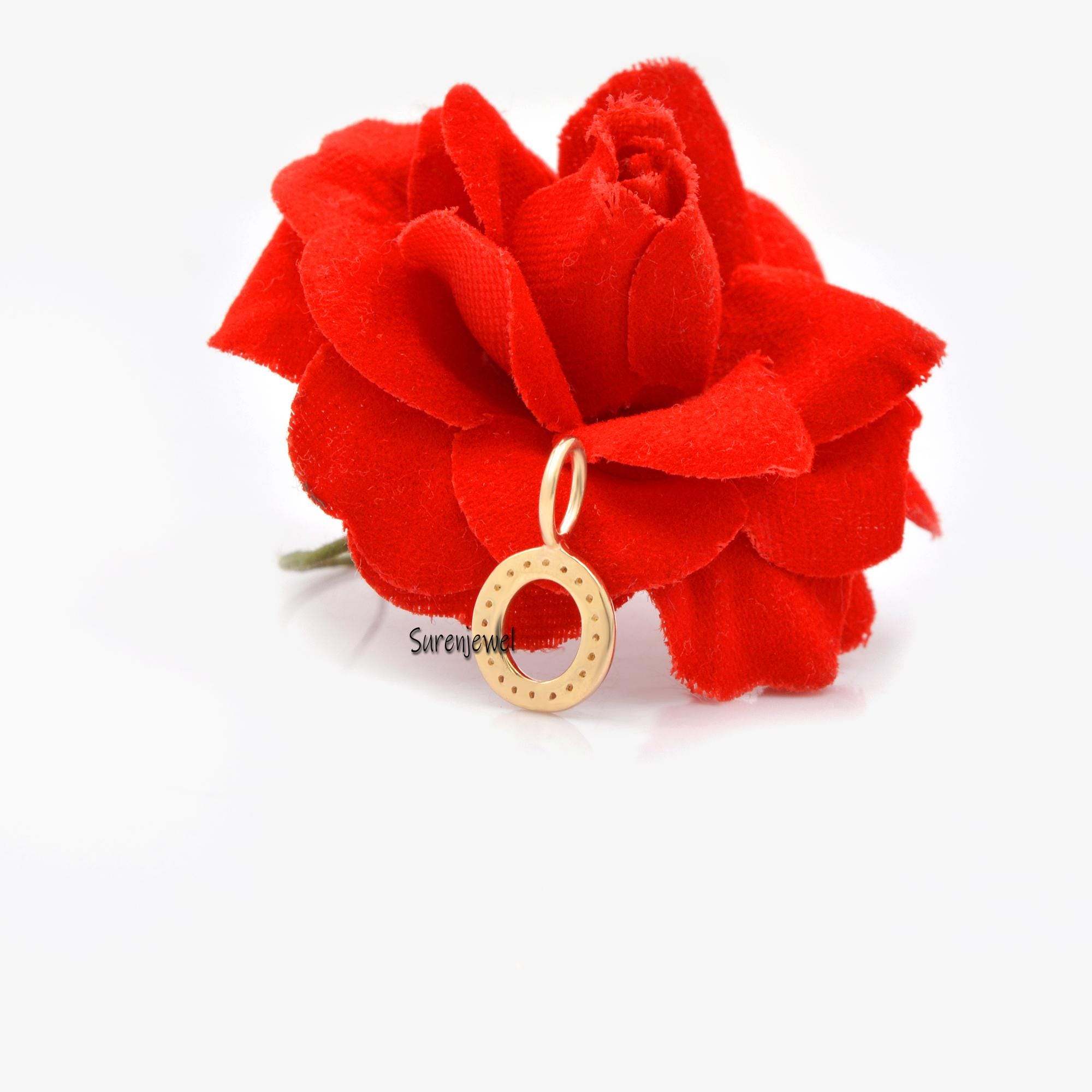 14K Yellow Gold Letter M Charm: Pink Sapphire & Diamond Initial - View 4 - Suren Jewels | SKU: SJP665