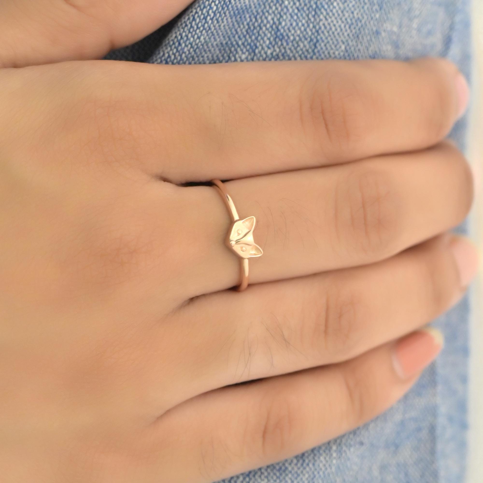 14k Gold Fox Ring: Dainty Animal Jewelry - View 7 - Suren Jewels | SKU: SJR2930-SLRG-US-7