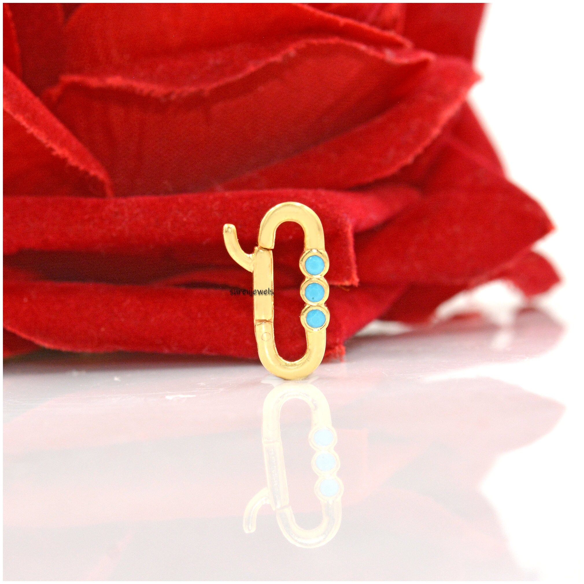 14K Solid Gold Charm Holder: Turquoise & Diamond Enhancer Lock - View 6 - Suren Jewels | SKU: SJP1186-SLRGDI-16M