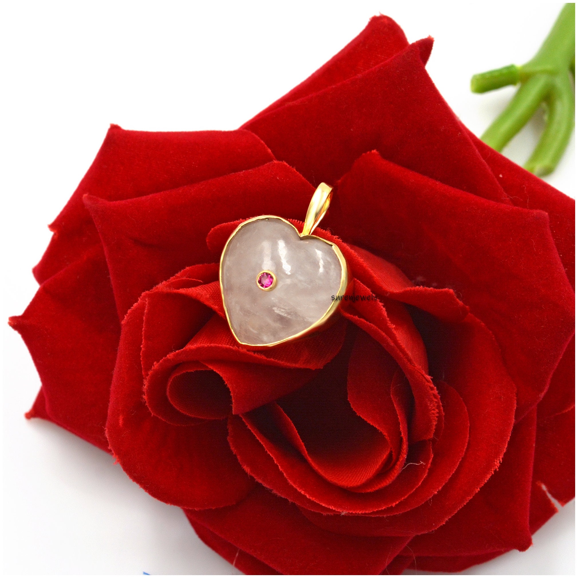 14k Gold Malachite Heart Pendant: Natural Gemstone Charm - View 2 - Suren Jewels | SKU: SJP1368-9KYGLPZWT-20M