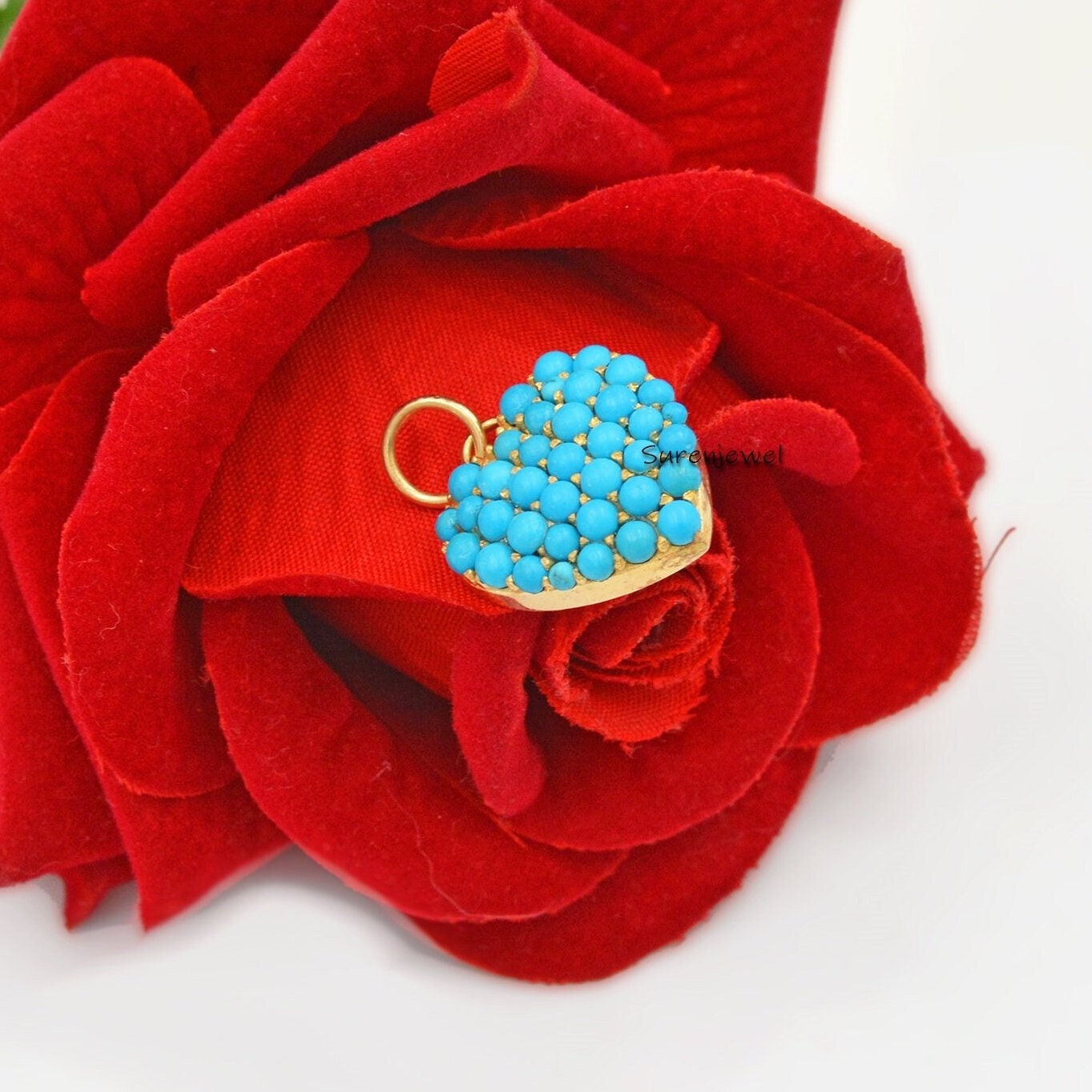 14K Gold Turquoise Heart Pendant: Dainty Gemstone Charm - Suren Jewels | SKU: SJP1003