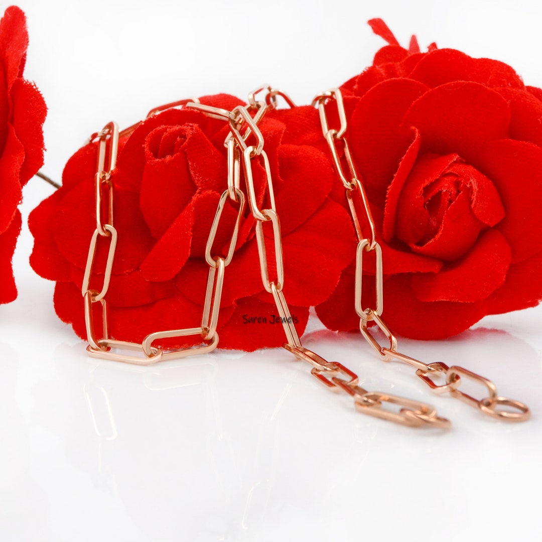 14K Yellow Gold Paperclip Chain, Link Chain for Charm Holder, Plain 14k