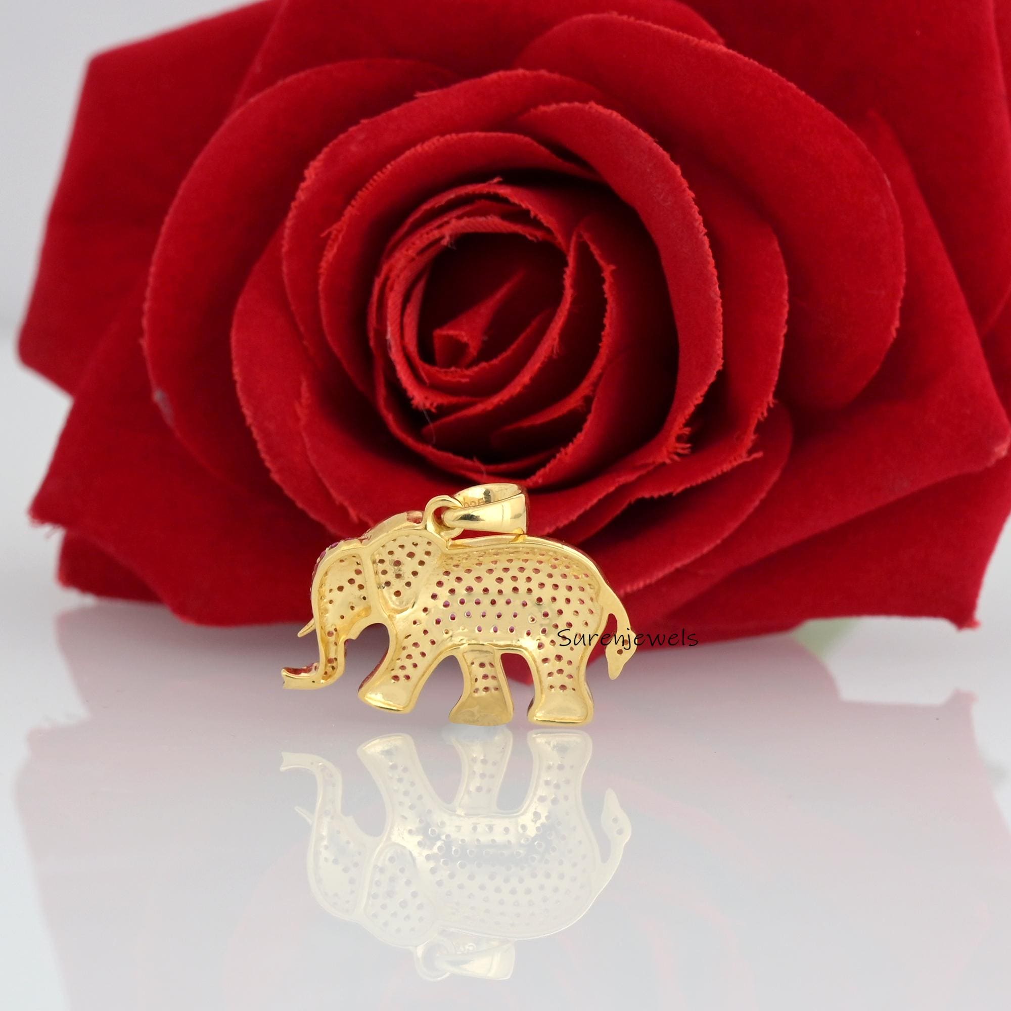 Pave Diamond Elephant Pendant: 925 Silver Animal Jewelry - View 3 - Suren Jewels | SKU: SJP3374
