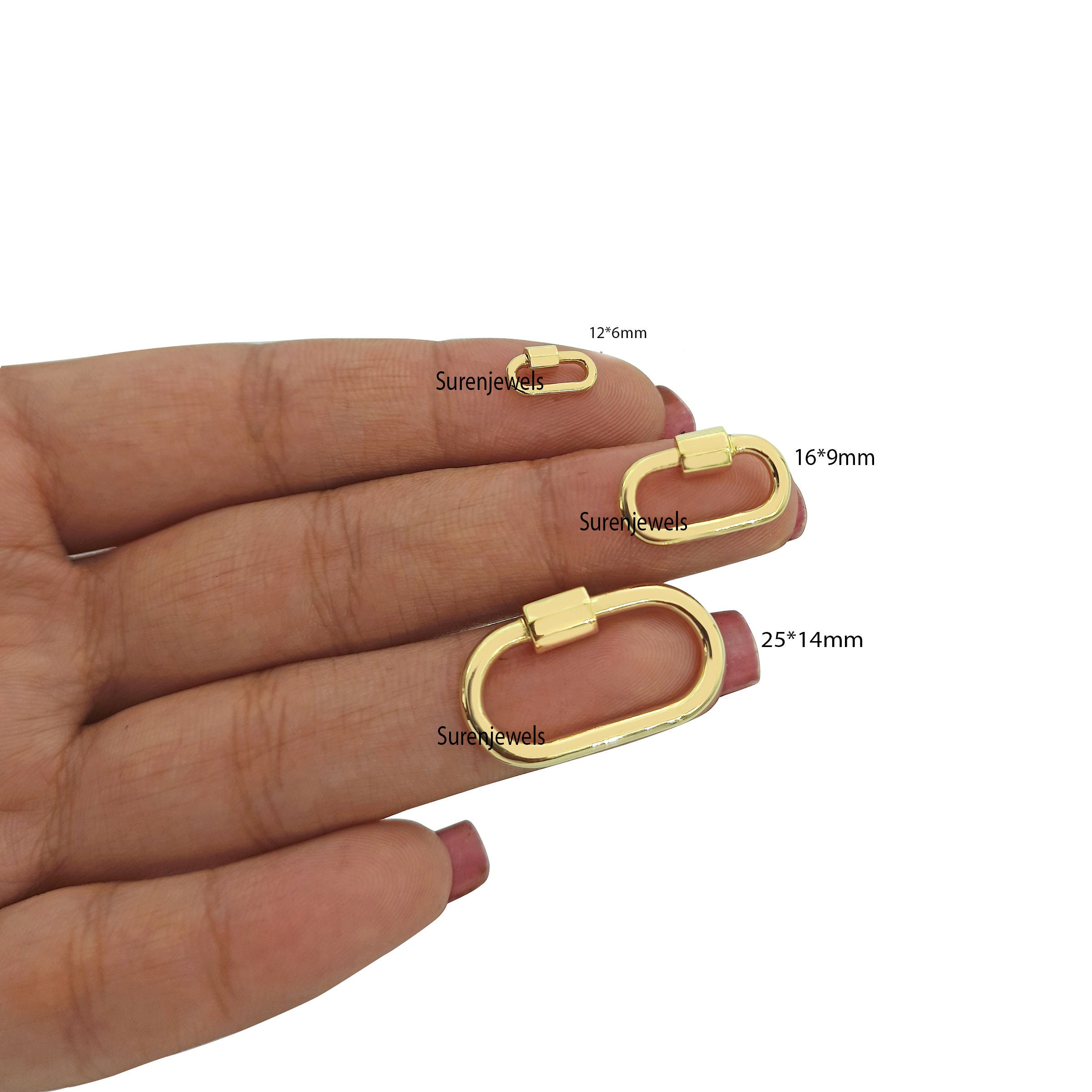 9K Solid Gold Carabiner Lock: Handmade Jewelry Clasp - View 3 - Suren Jewels | SKU: SJC130-9KYG-10M