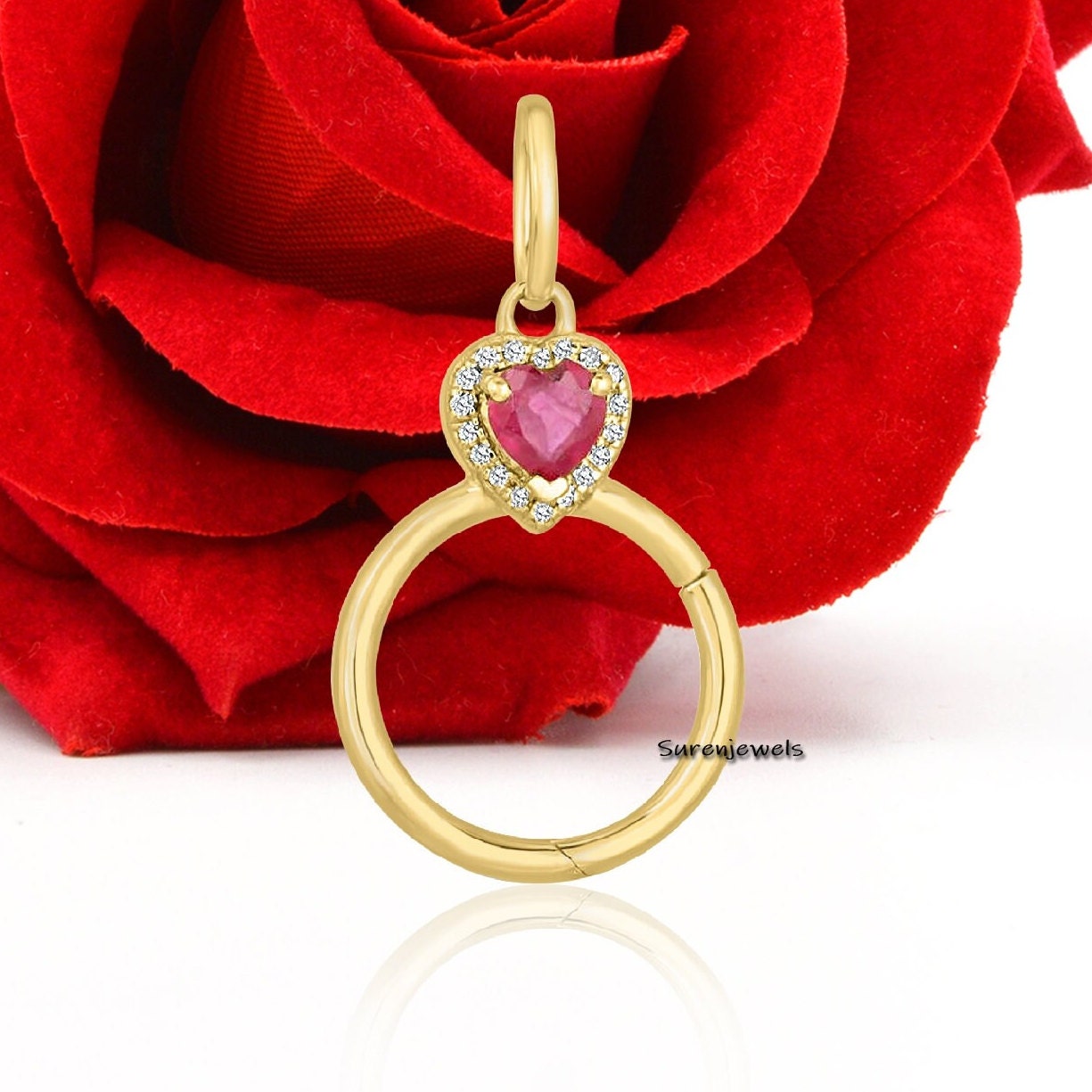 14k Gold Charm Holder Pendant: Handmade Pink CZ Enhancer - Suren Jewels | SKU: SJP1117-SLYGCZWHPK-20M