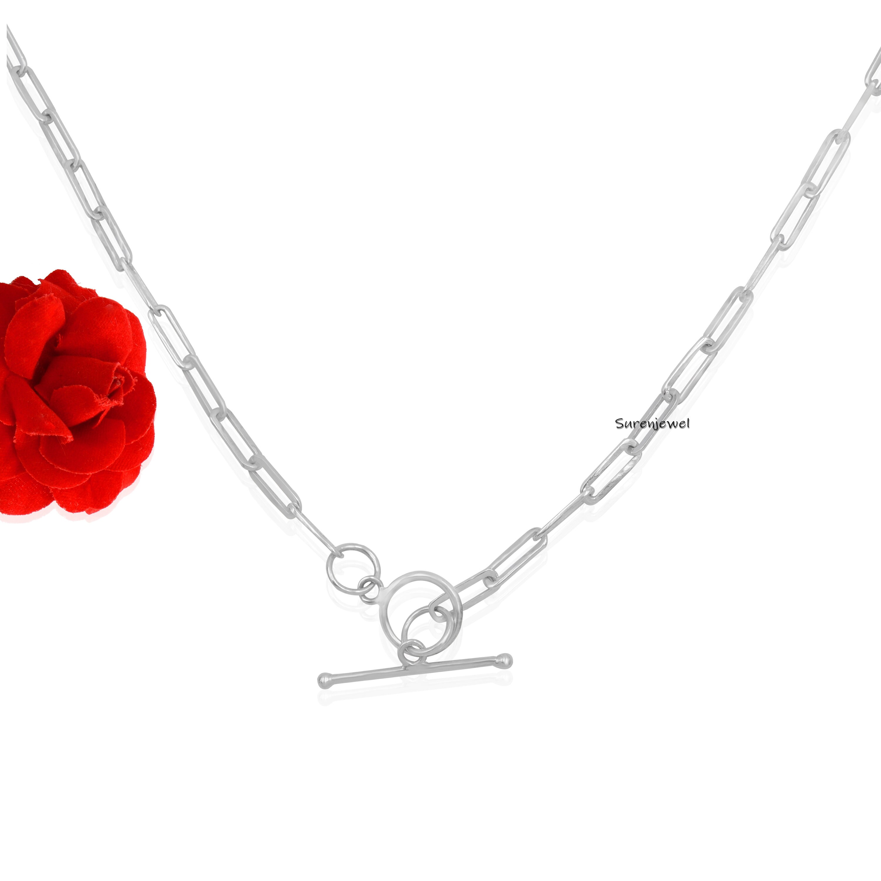 925 Sterling Silver Toggle Clasp Paperclip Link Chain - View 6 - Suren Jewels | SKU: SJN217-SLWG-16I-925