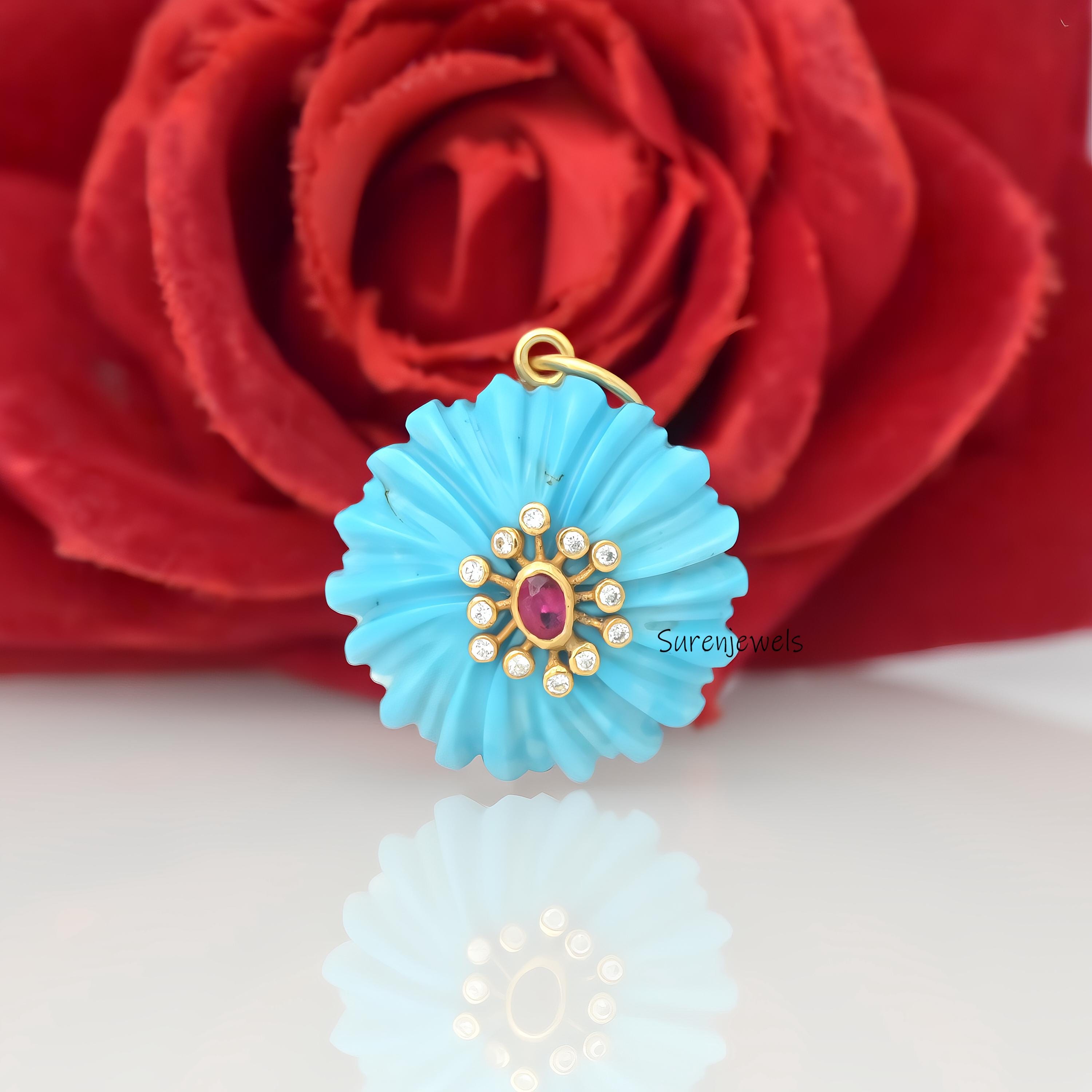 925 Silver Pink Opal Flower Pendant: Carved Floral Charm - Suren Jewels | SKU: SJP4383-SLYGMSCZRUCZ-25M