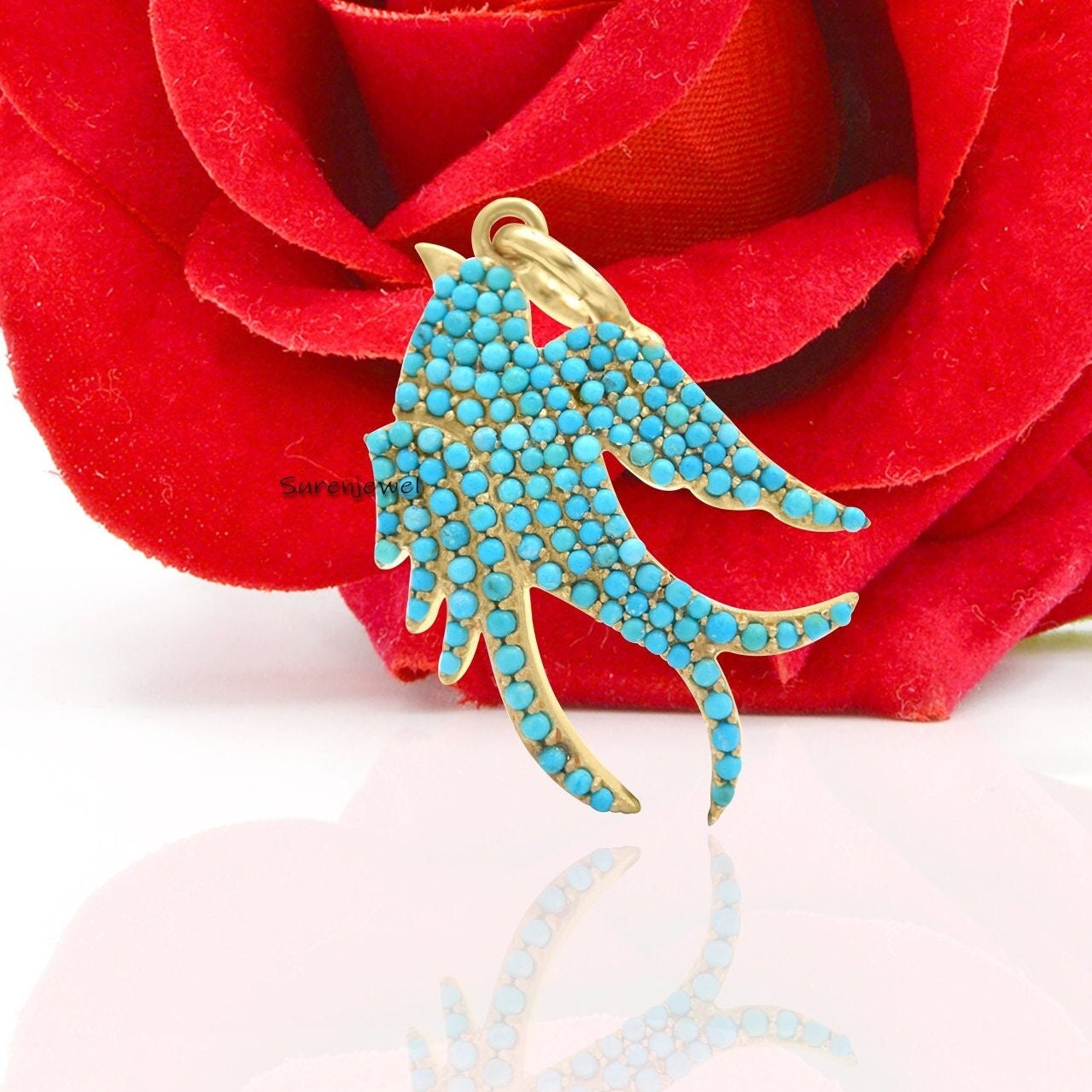 14k Gold Diamond Flying Swallow Bird Charm Pendant - View 4 - Suren Jewels | SKU: SJP900-14KYGCZ