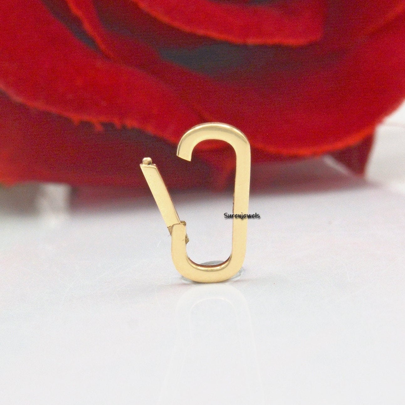 14K Gold Charm Enhancer Link Lock: Solid Gold Holder - Suren Jewels | SKU: SJP445-14KYG-15*7M