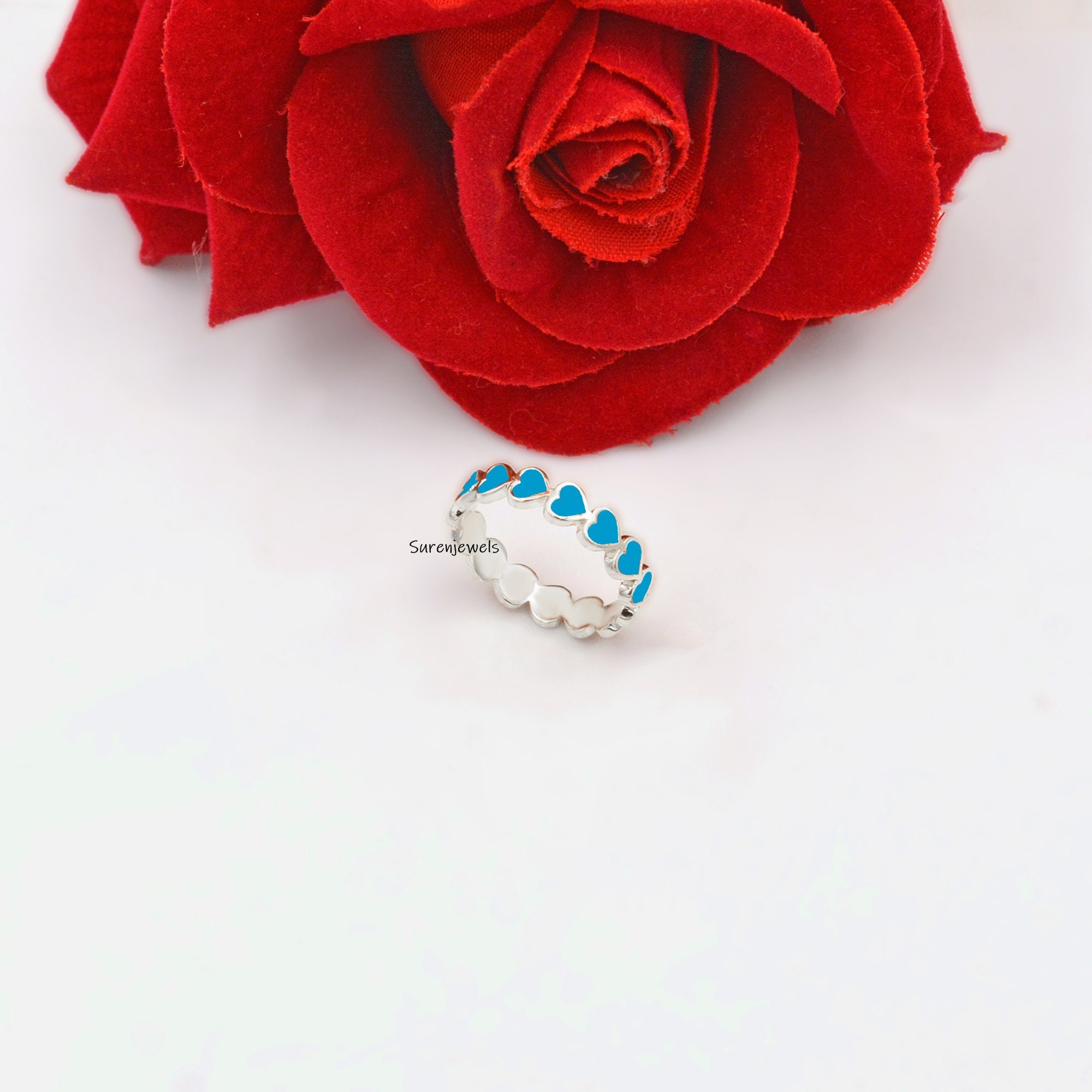 Enamel Heart Ring: Handmade Valentine's Gift - View 3 - Suren Jewels | SKU: SJR885-SLYGELR-US-6