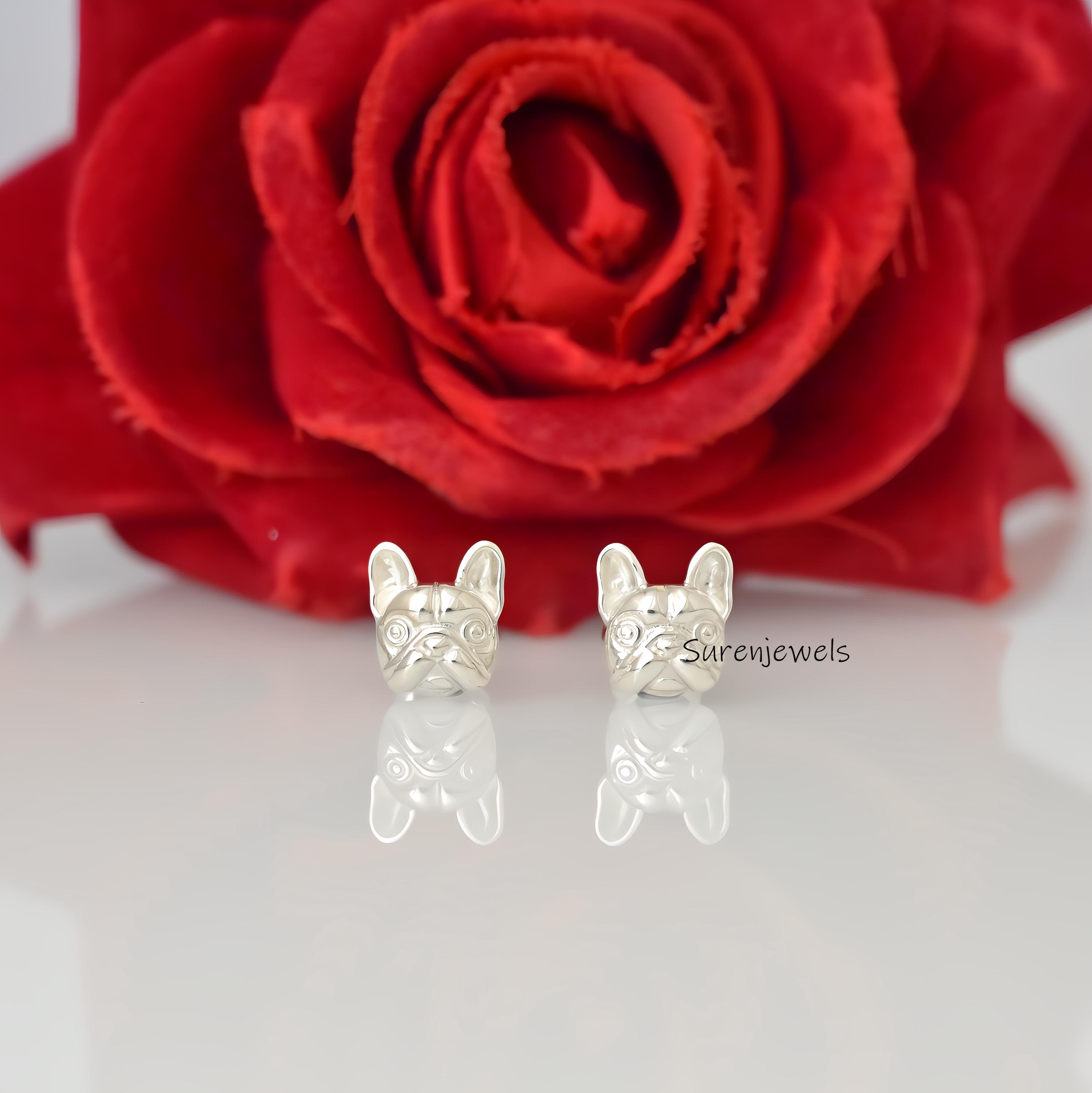 14k Gold Boston Terrier Stud Earrings, Animal Jewelry - View 3 - Suren Jewels | SKU: SJE1833-SLYG-10M