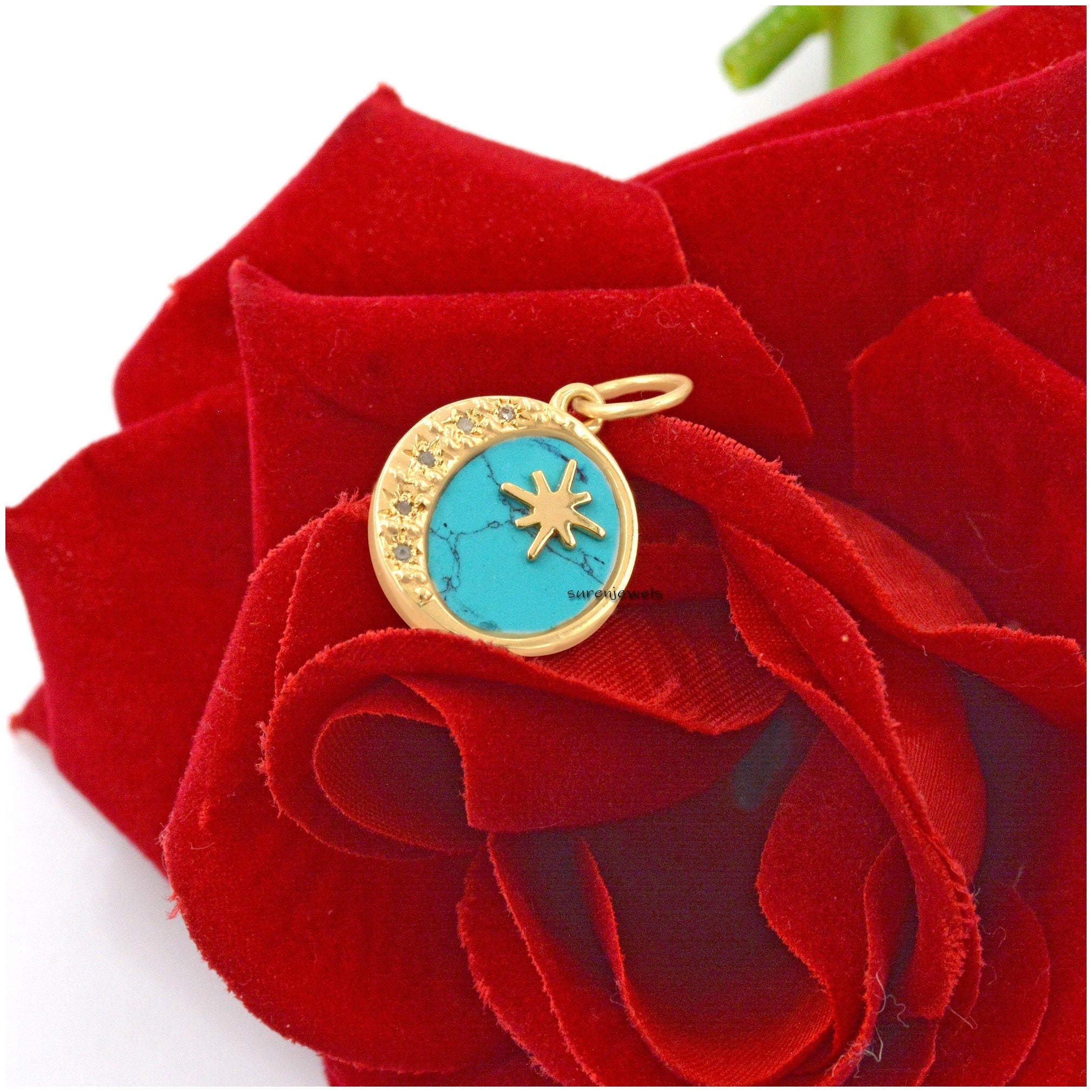 Lapis Lazuli Star Moon 925 Silver Pendant: Moissanite Celestial Disc - View 2 - Suren Jewels | SKU: SJP1296-SLYGDITQ-20M