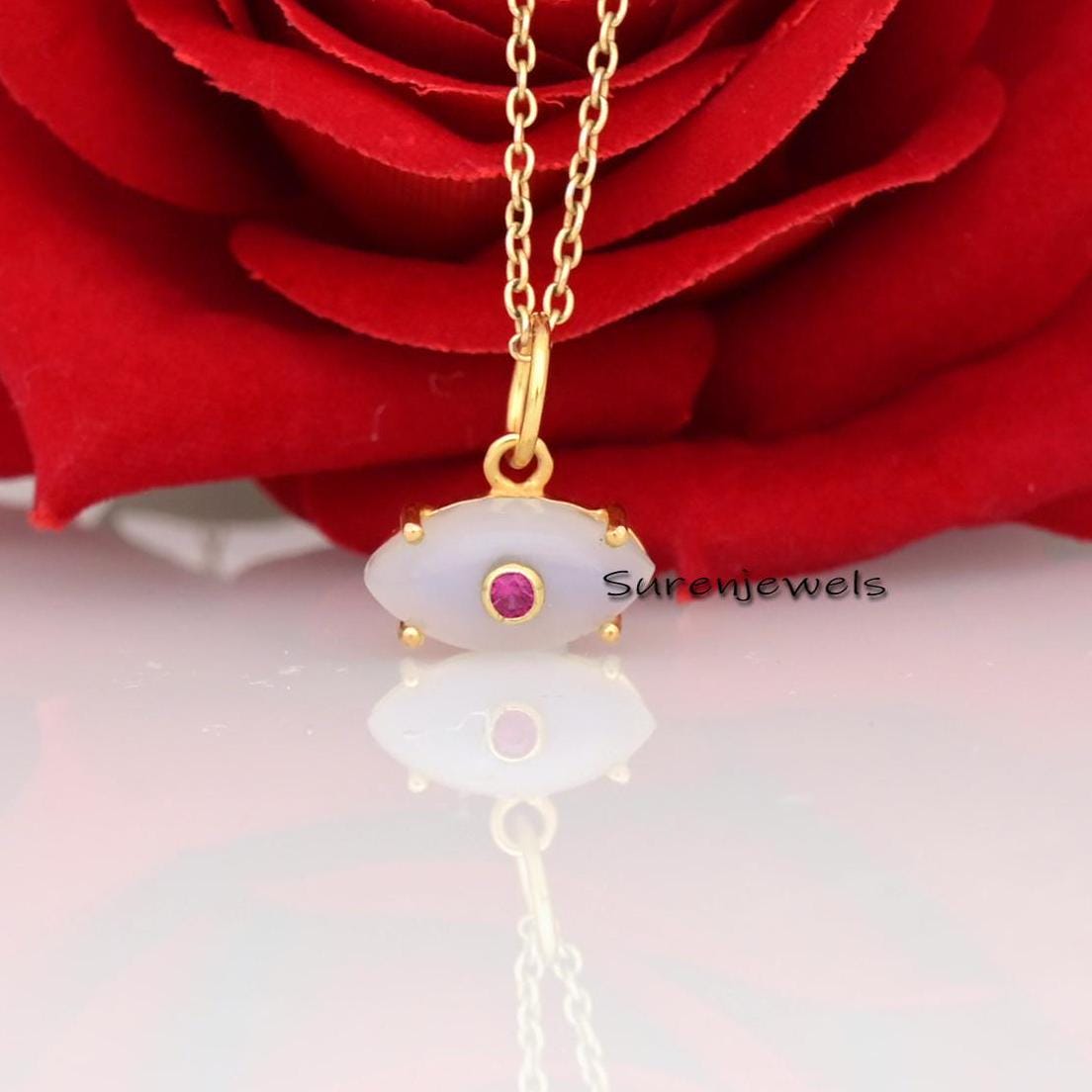 Hand Carved 14k Gold Gemstone Evil Eye Pendant, Carving Jewelry - Suren Jewels | SKU: SJP1156