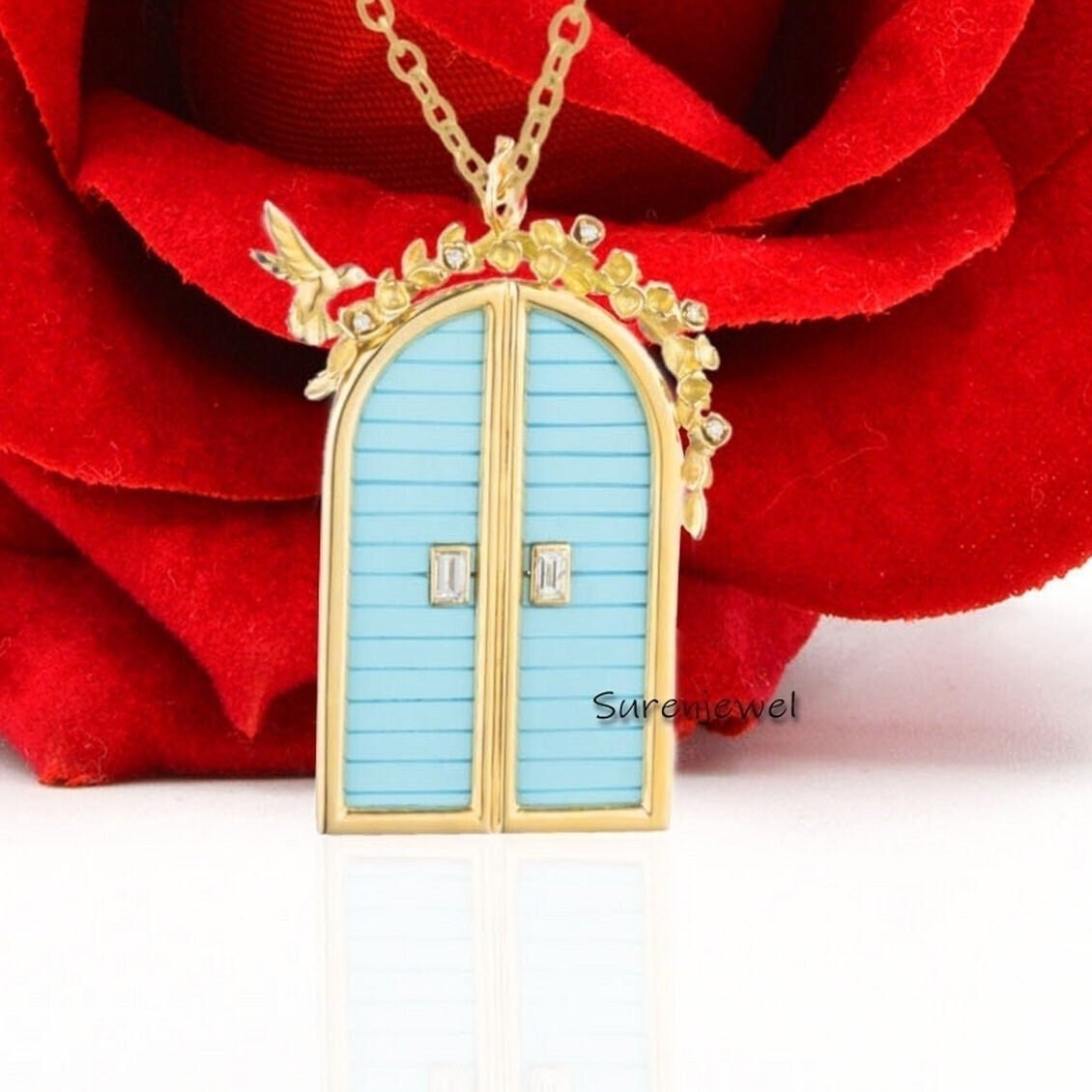 14k Yellow Gold Gemstone Pendant: Handmade Vintage Design - View 3 - Suren Jewels | SKU: SJP1676-