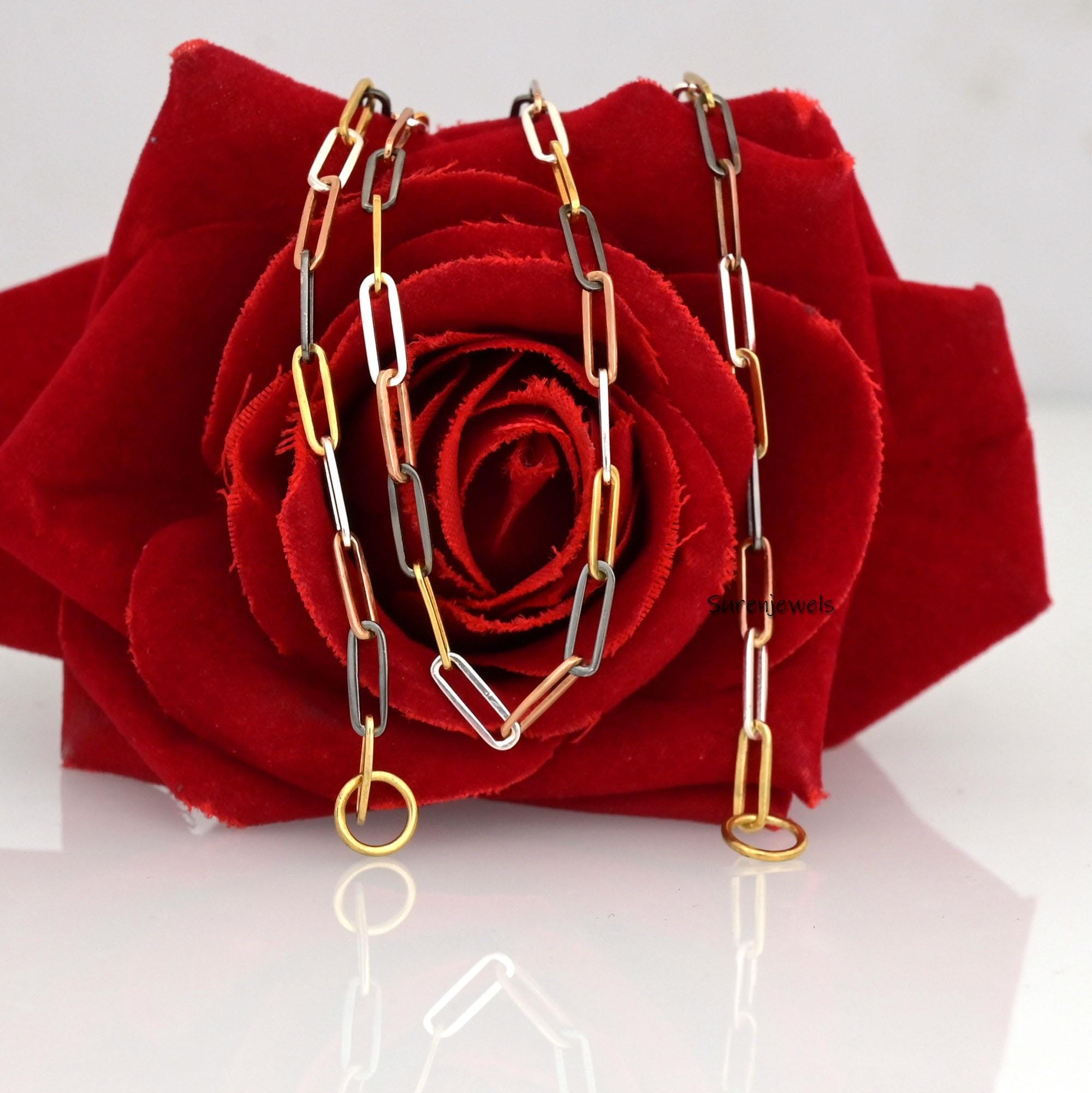 Two-Tone 925 Silver Paperclip Chain Necklace - Suren Jewels | SKU: SJN27/ G1-SLNSYGRHRG-10M-18I