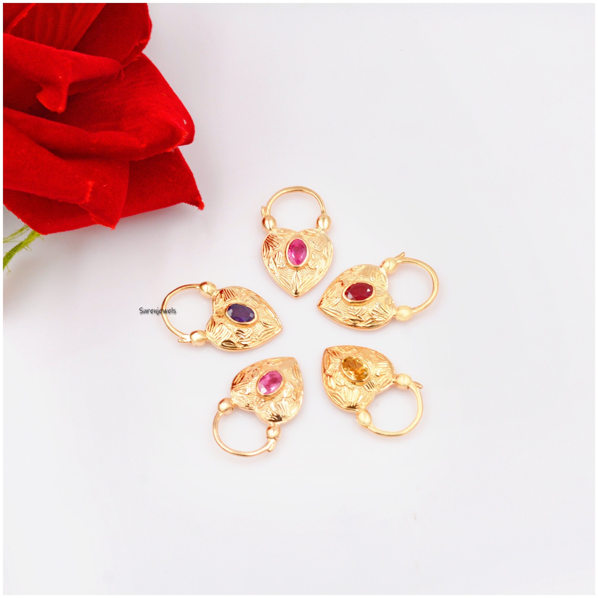 14K Gold Vermeil Heart Padlock: Gemstone Connector Jewelry (25*15mm) - View 3 - Suren Jewels | SKU: SJP92-SLYGTQ-N47-18I