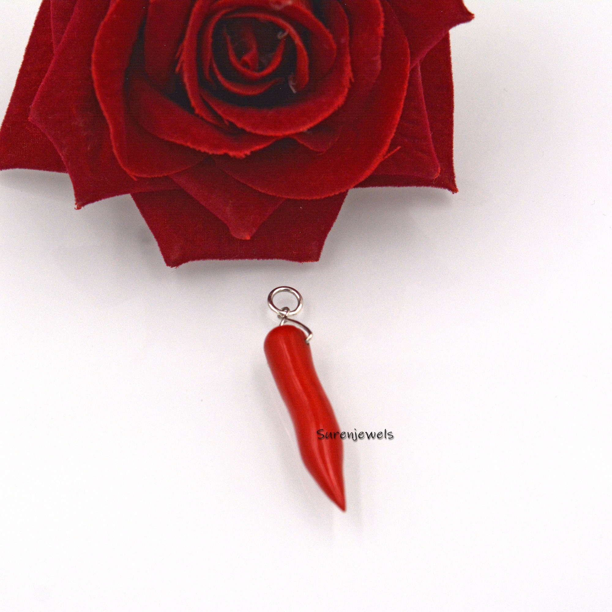 14k Gold Coral Horn Pendant: Italian Gemstone Jewelry - View 3 - Suren Jewels | SKU: SJP1763-