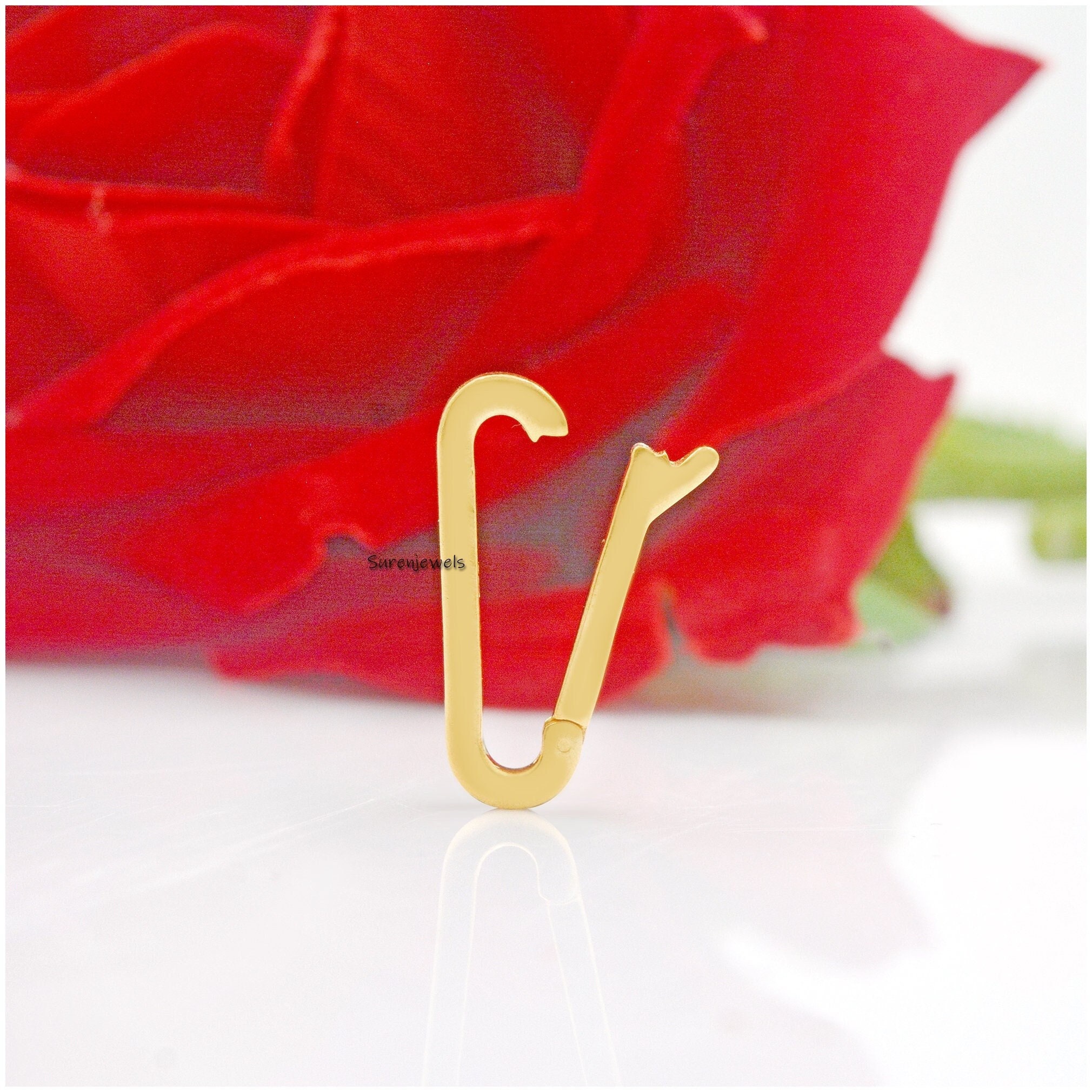 14k Gold Charm Enhancer Holder: Solid Elongated Lock - Suren Jewels | SKU: SJP1211-SLYG