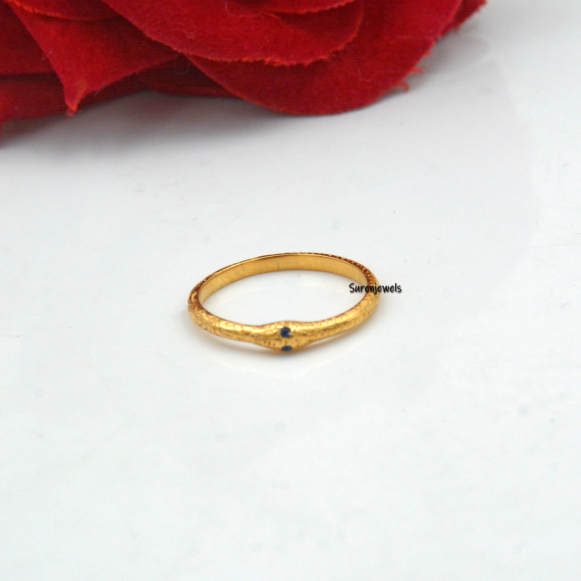 14k Solid Gold Ouroboros Snake Ring: Gemstone Serpent Jewelry - View 7 - Suren Jewels | SKU: SJR912-SLYGTQ-US-5