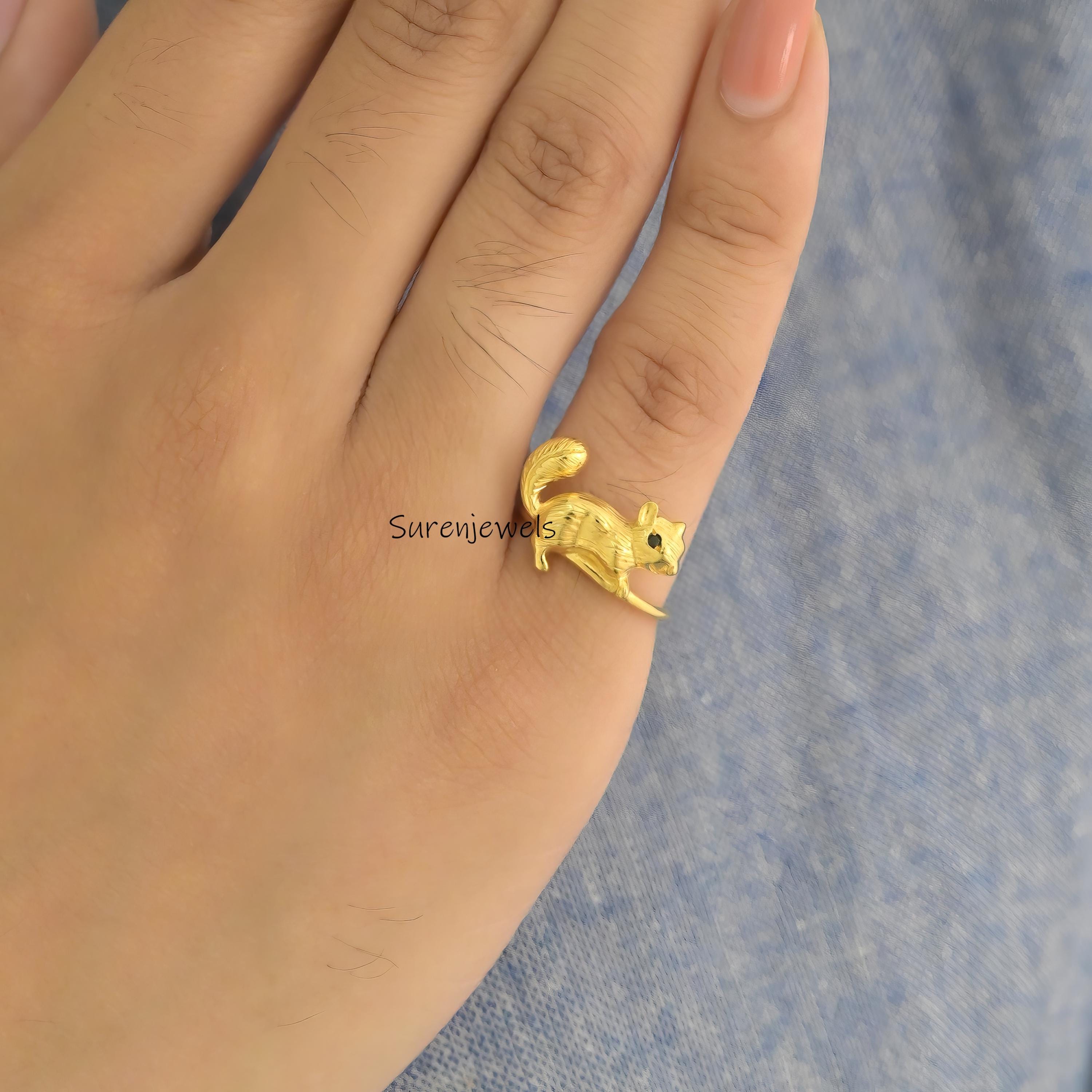 14k Gold Squirrel Ring: Handmade Animal Jewelry - View 7 - Suren Jewels | SKU: SJR2899-SLNSBKCZ-US-7,SJR2918-SLRGBKCZ-US-6