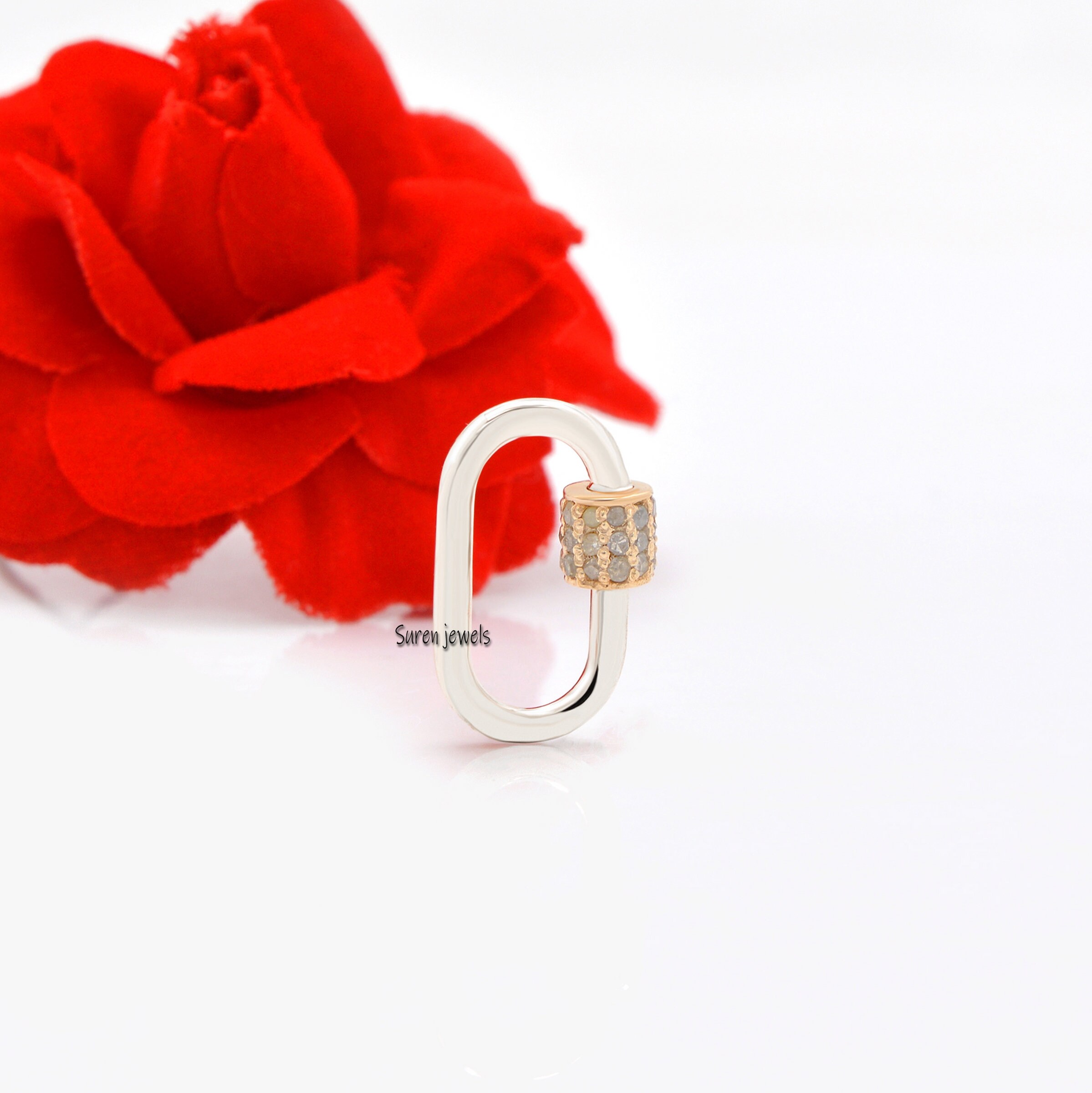 Two Tone Diamond Carabiner Lock - View 5 - Suren Jewels | SKU: SJC131