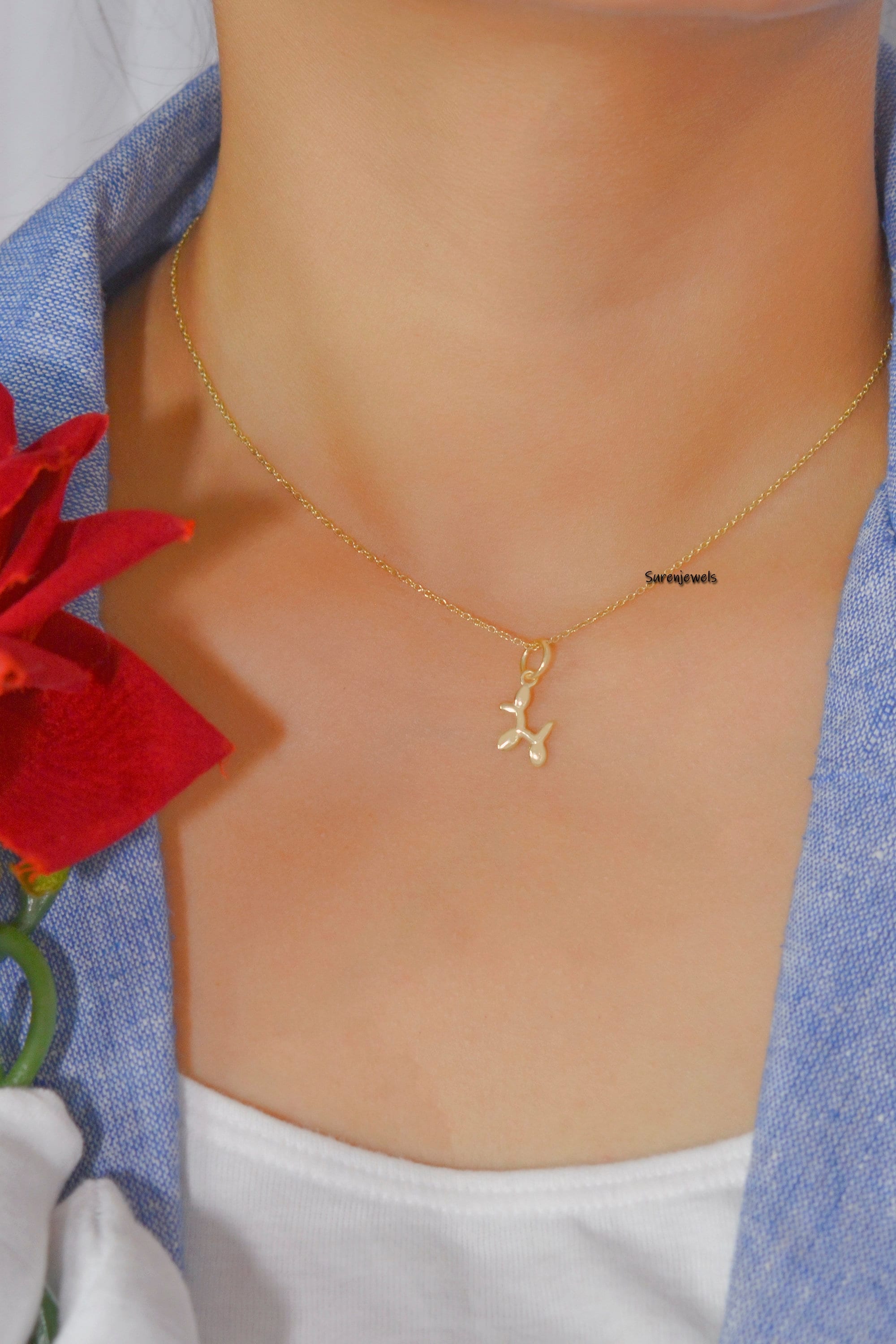 14k Gold Balloon Dog Charm: Humorous Pendant, Fun Jewelry - View 2 - Suren Jewels | SKU: SJP1143-SLYG-12M
