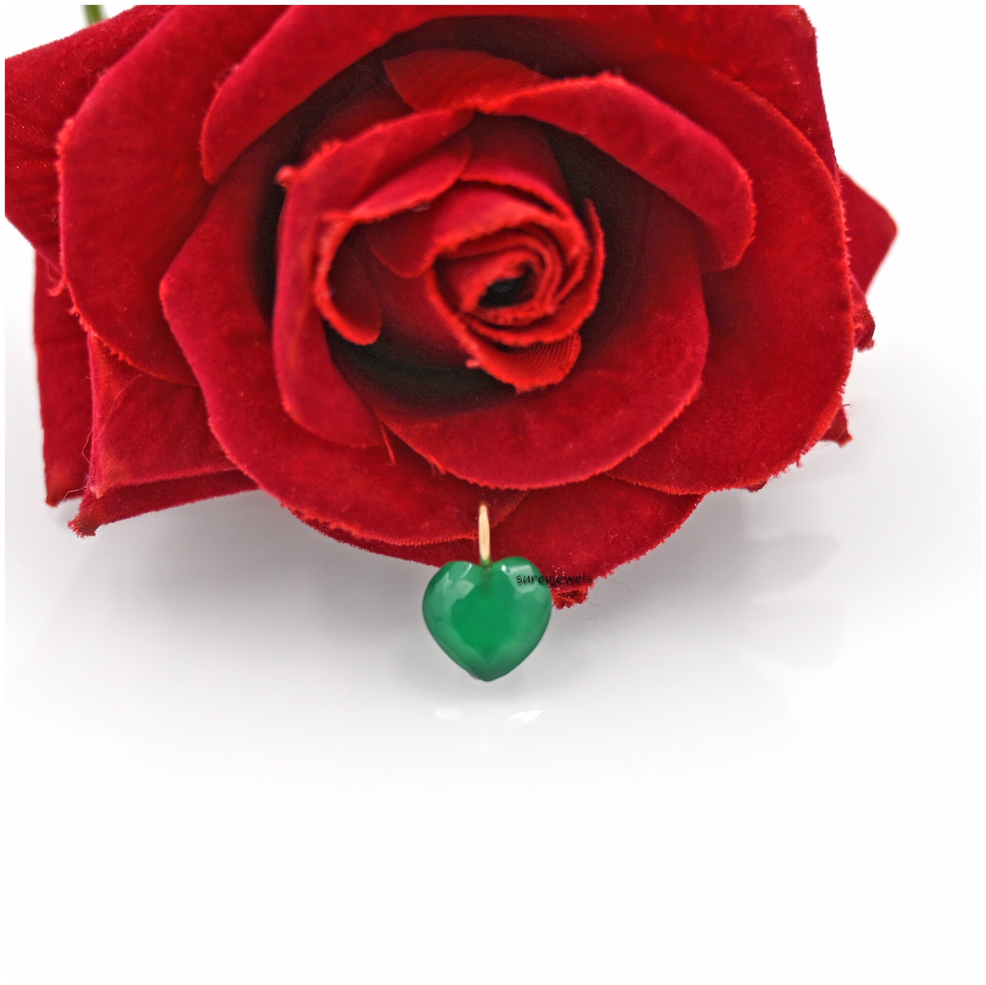 14K Gold Gemstone Heart Charm: Turquoise, Malachite, Designer Pendant - View 7 - Suren Jewels | SKU: SJP1169-SLYGTQ