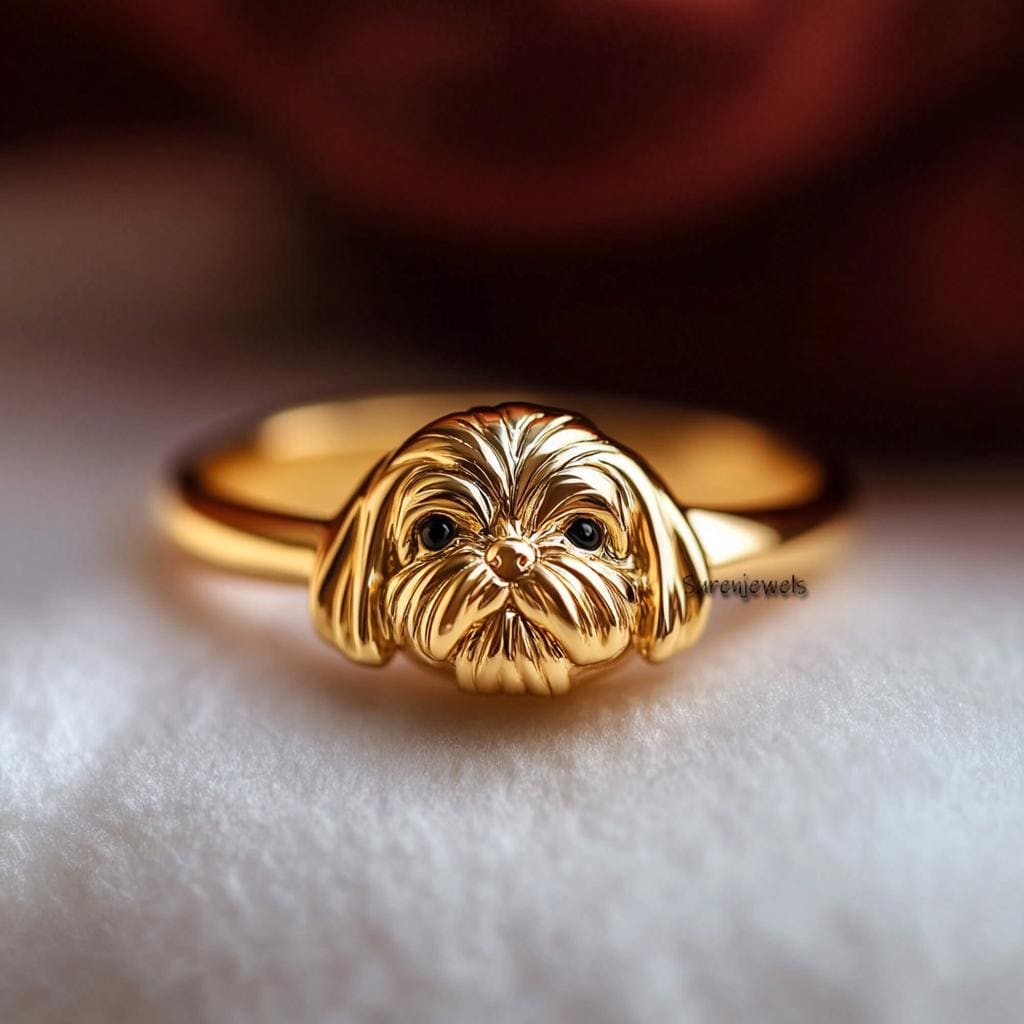 14k Gold Shih Tzu Ring: Dainty Animal Jewelry - Suren Jewels | SKU: SJR2911-SLYGBKCZ-US-10,SJR2909-SLNSBKCZ-US-7,SJR2911,SJR2