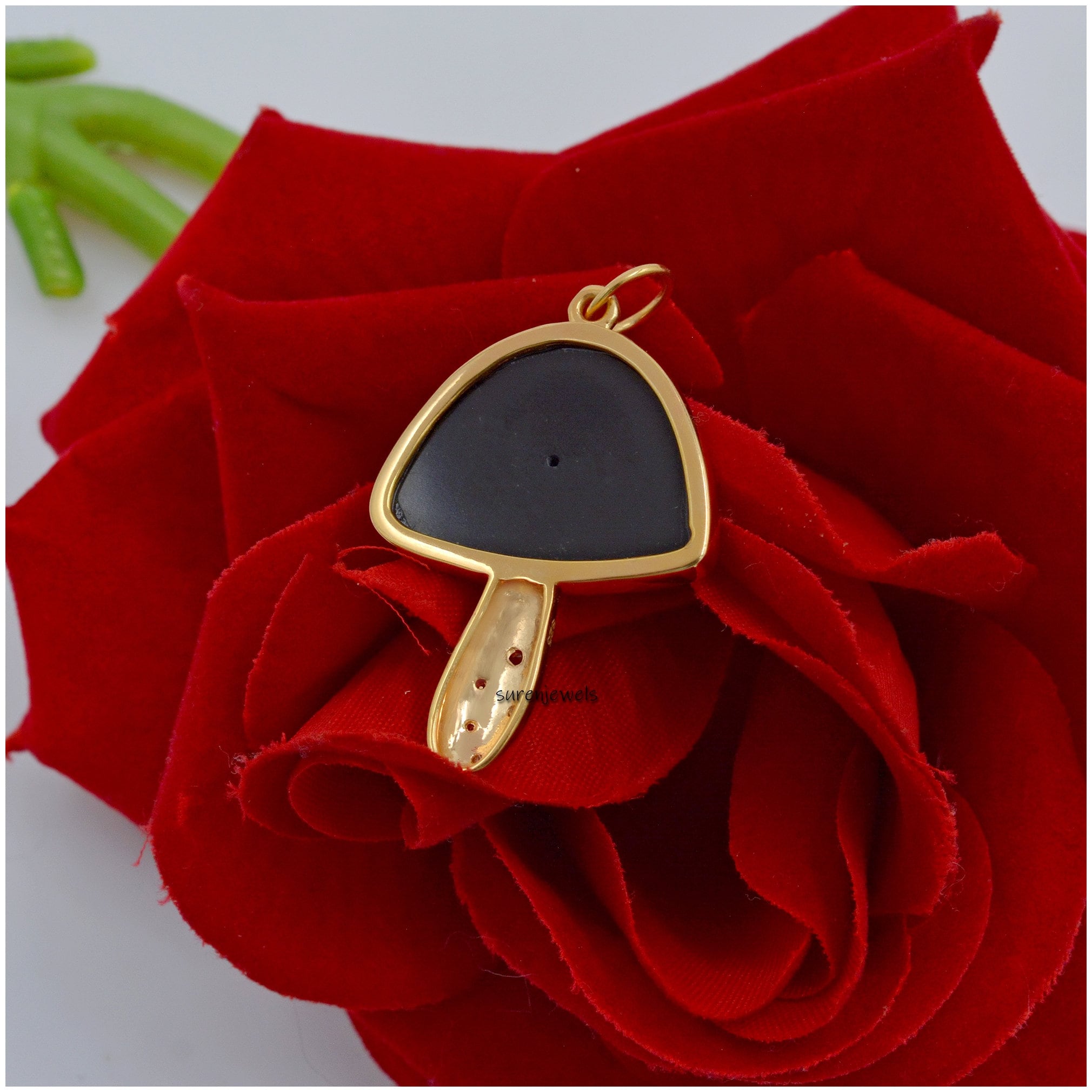 14K Gold Plated Mushroom Pendant: Multi Stone, White Topaz - View 5 - Suren Jewels | SKU: SJM23-SLYGMSWT