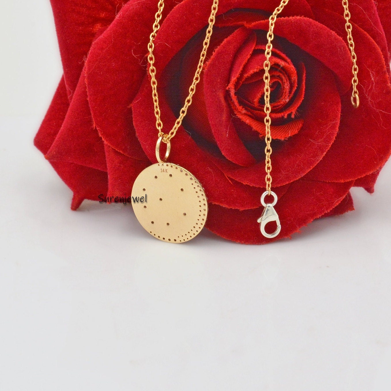 14k Gold Vermeil Diamond Star Moon Disc Pendant - View 2 - Suren Jewels | SKU: SJP696-