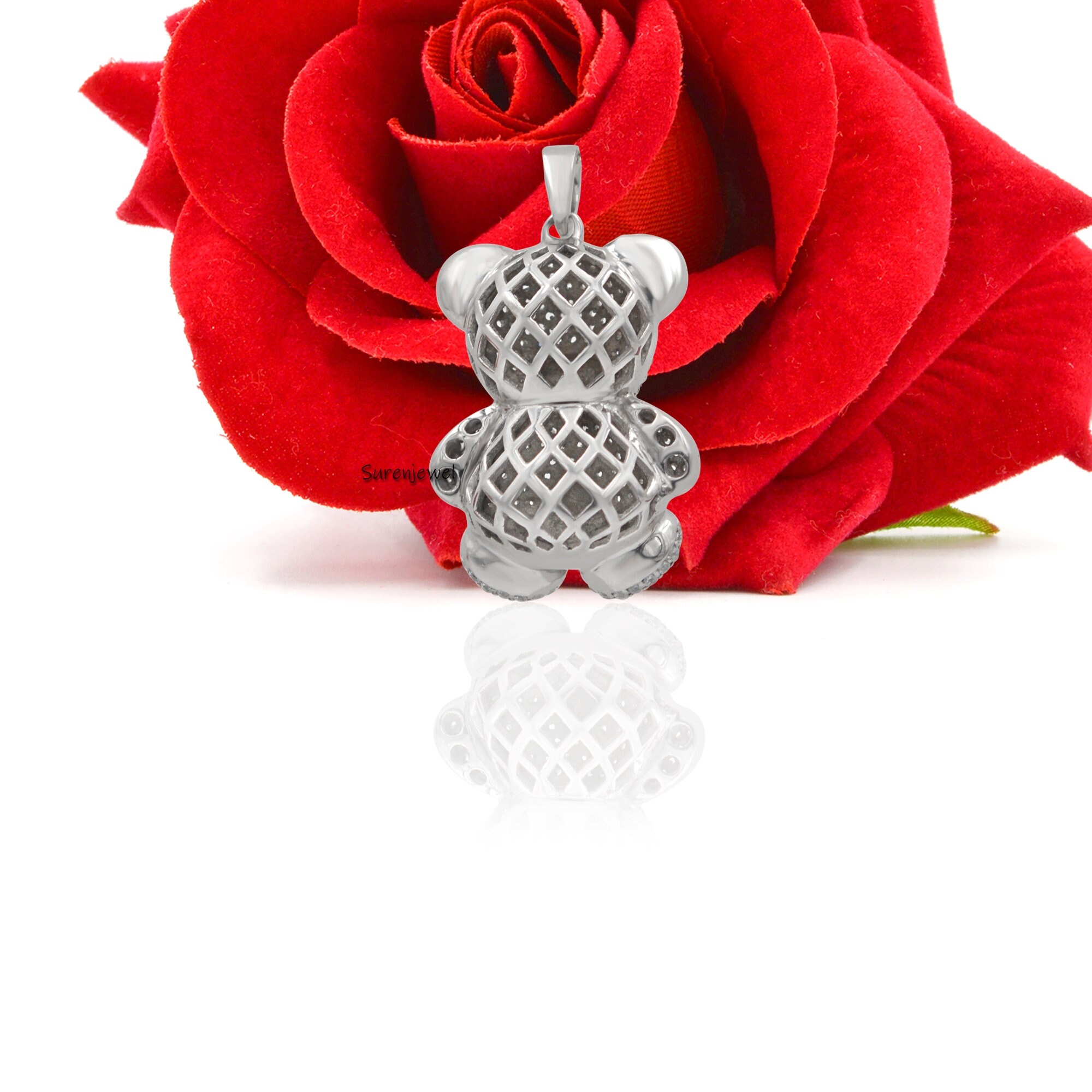 925 Silver Diamond Teddy Bear Pendant: Puffed Gummy Charm - View 5 - Suren Jewels | SKU: SJP105-SLYGCZBSP-N41-18I-925