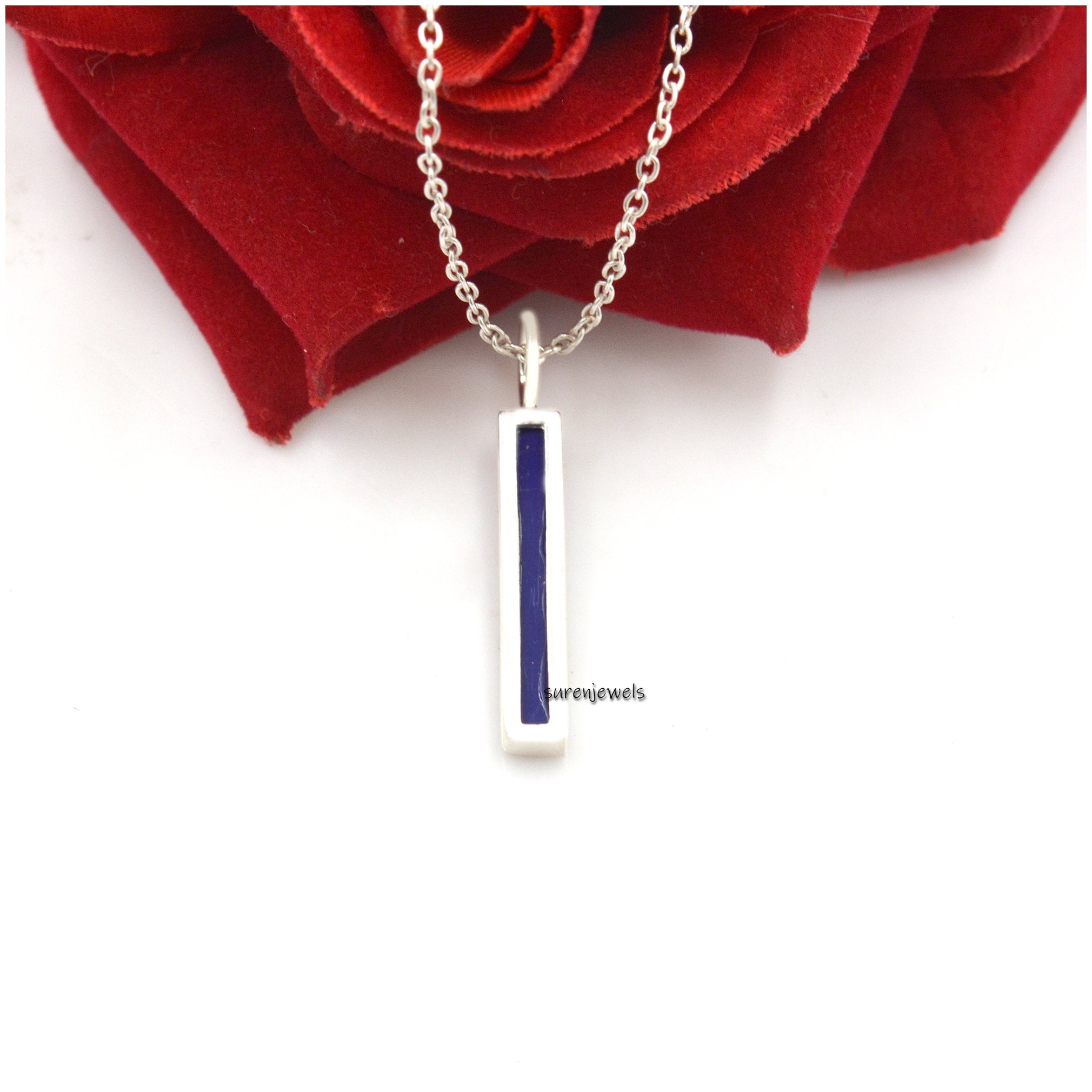 14k Gold Gemstone Bar Pendant: Lapis Lazuli or Turquoise - View 3 - Suren Jewels | SKU: SJP1438-SLNSLPZ
