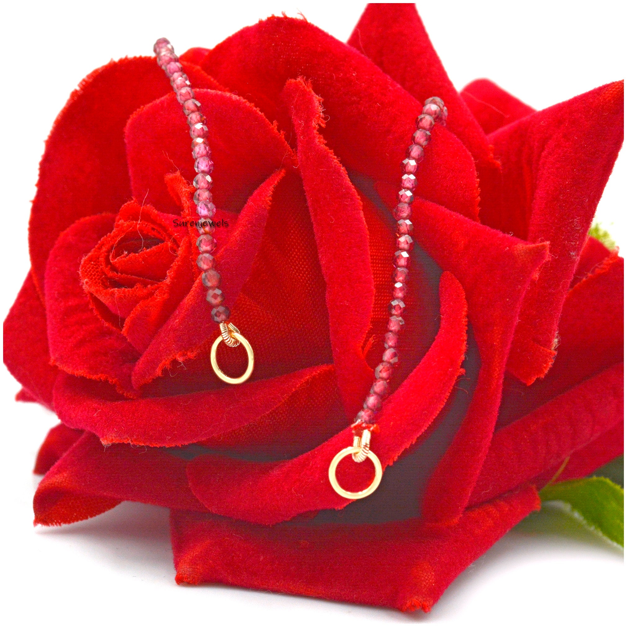 14k Gold Garnet Beads Chain Necklace: Enhancer Connector - View 3 - Suren Jewels | SKU: SJN219-
