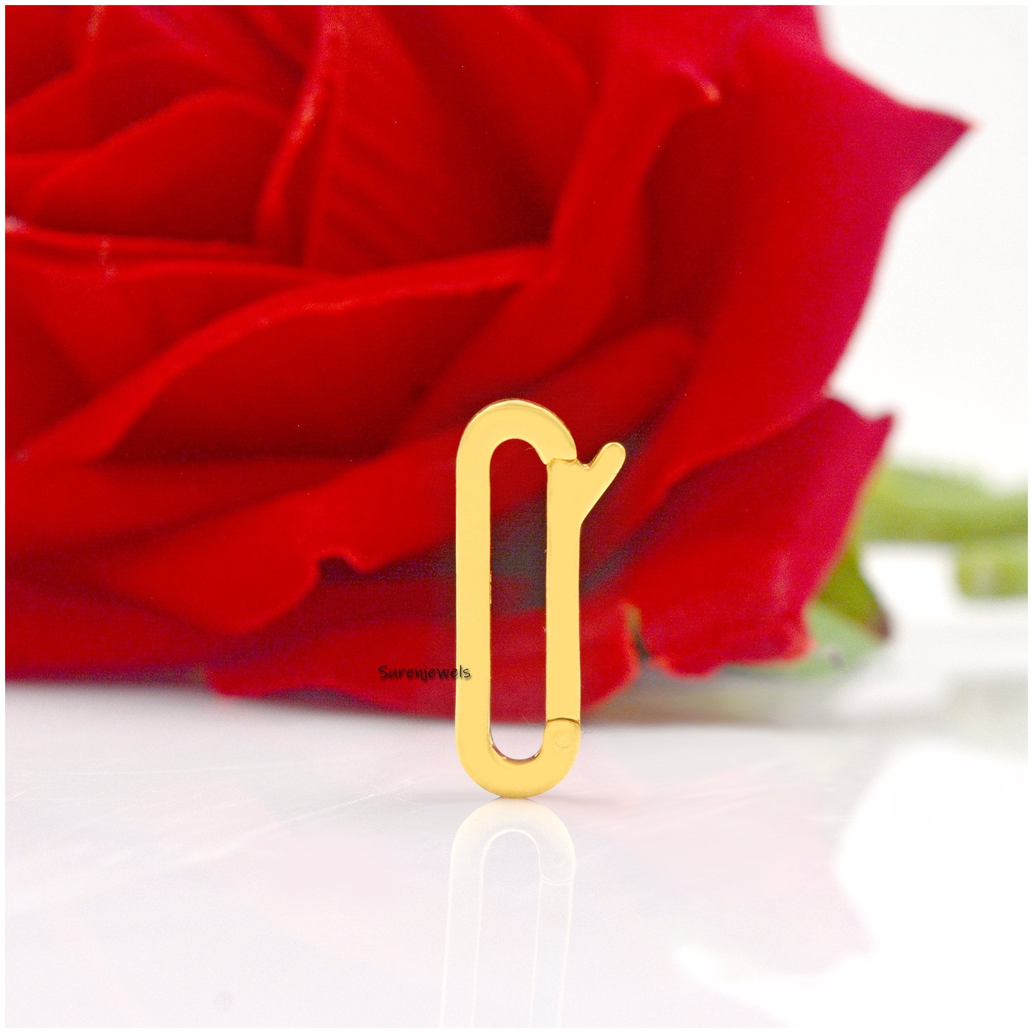 14k Gold Charm Enhancer Holder: Solid Elongated Lock - View 2 - Suren Jewels | SKU: SJP1211-SLYG
