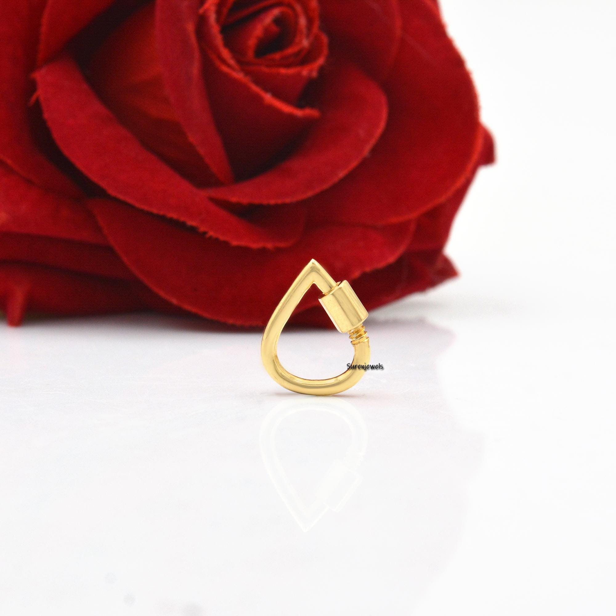 14K Gold Carabiner Lock: Handmade Pendant with Diamond, Turquoise, Rose Quartz - View 3 - Suren Jewels | SKU: SJC102-14KYG,SJ