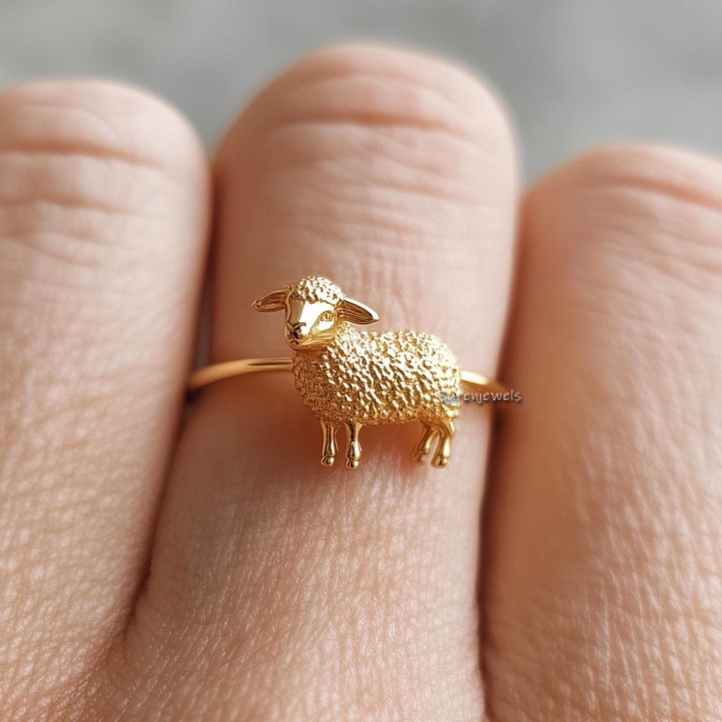 14k Gold Sheep Ring: Dainty Animal Jewelry - Suren Jewels | SKU: SJR2934-SLYG-US-6