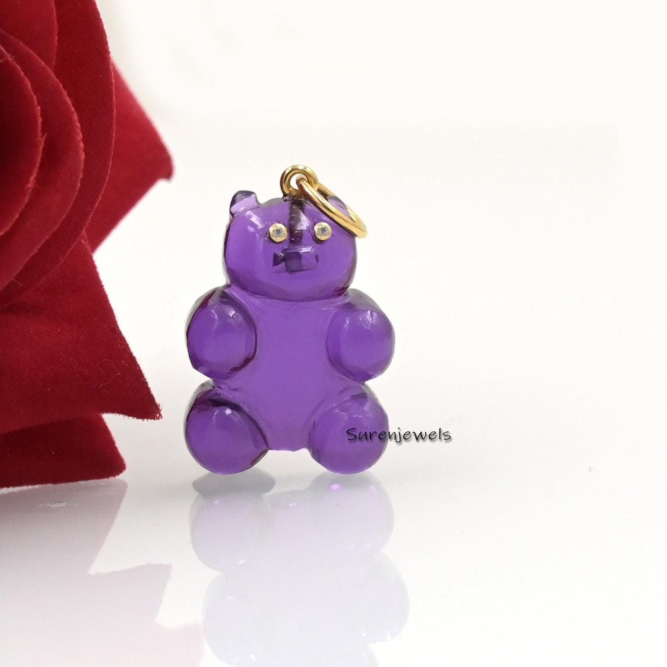 14K Gold Plated Gemstone Teddy Bear Pendant: Carved Candy Jewelry - Suren Jewels | SKU: SJP1209-SLYGRQ