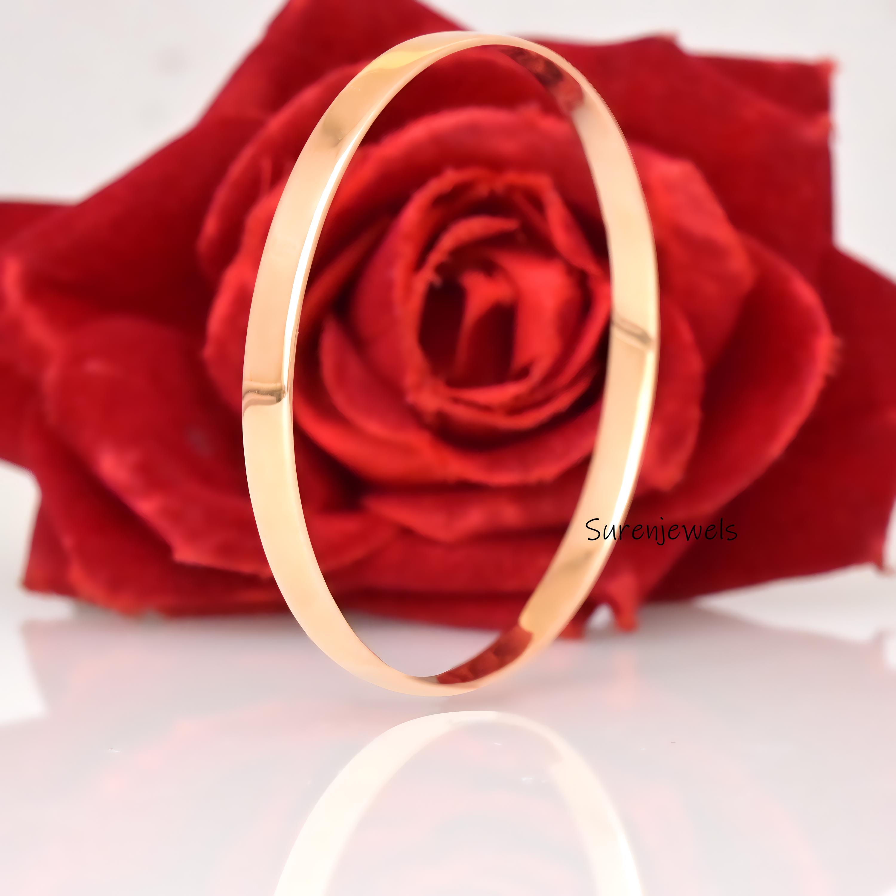 Solid 14k Gold Plain Wire Bangle: Dainty Oval Hinged Bracelet - View 3 - Suren Jewels | SKU: SJB307-SLYG-7I