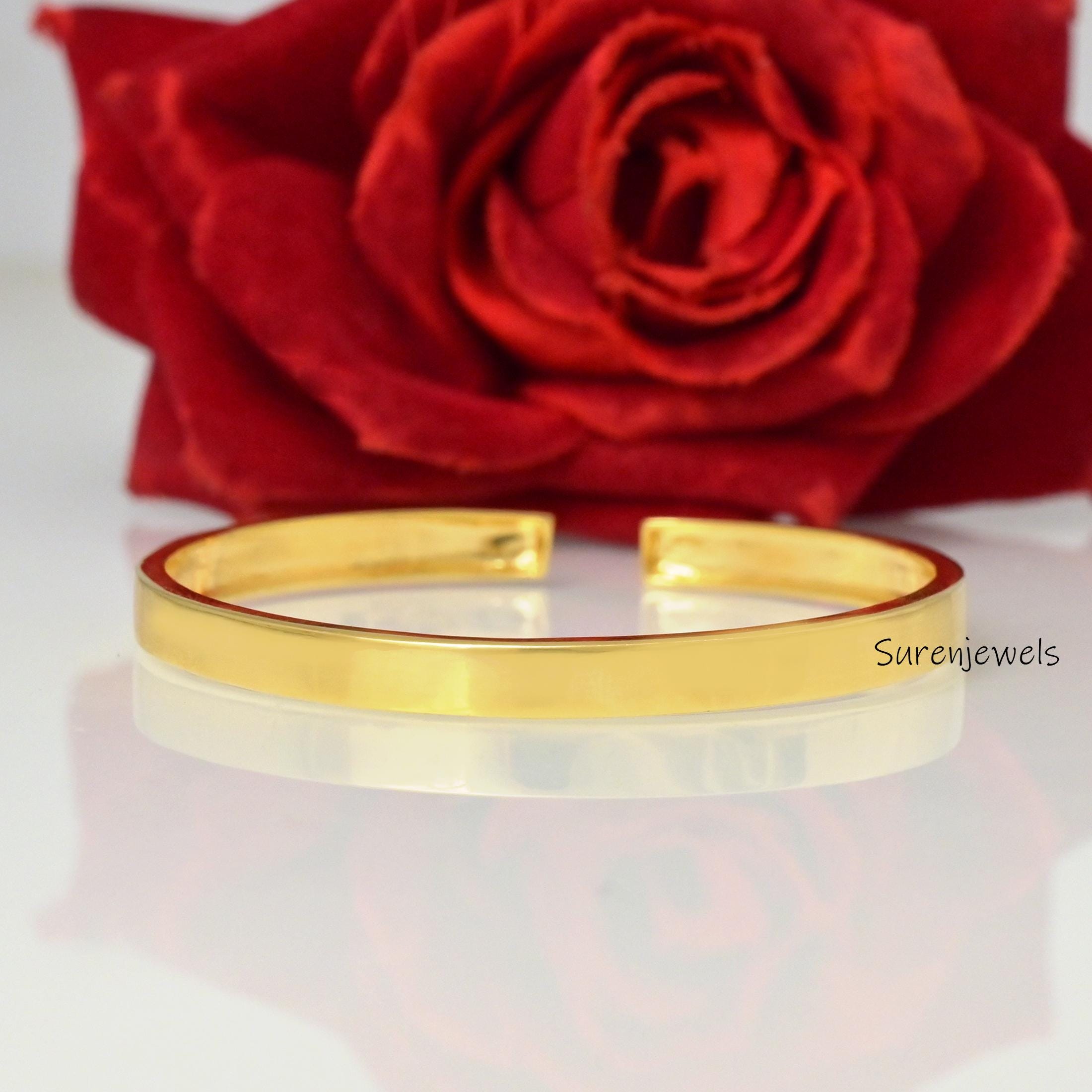 Solid 14k Gold Hinged Bangle Bracelet, Handmade - View 2 - Suren Jewels | SKU: SJB350-SLYG-7I